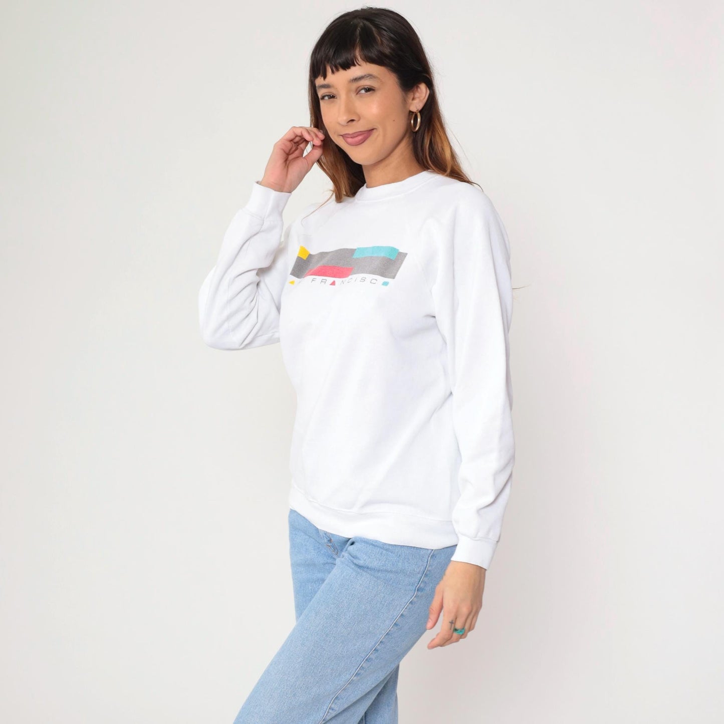 90s San Francisco Spellout Sweatshirt White Raglan Crewneck Medium