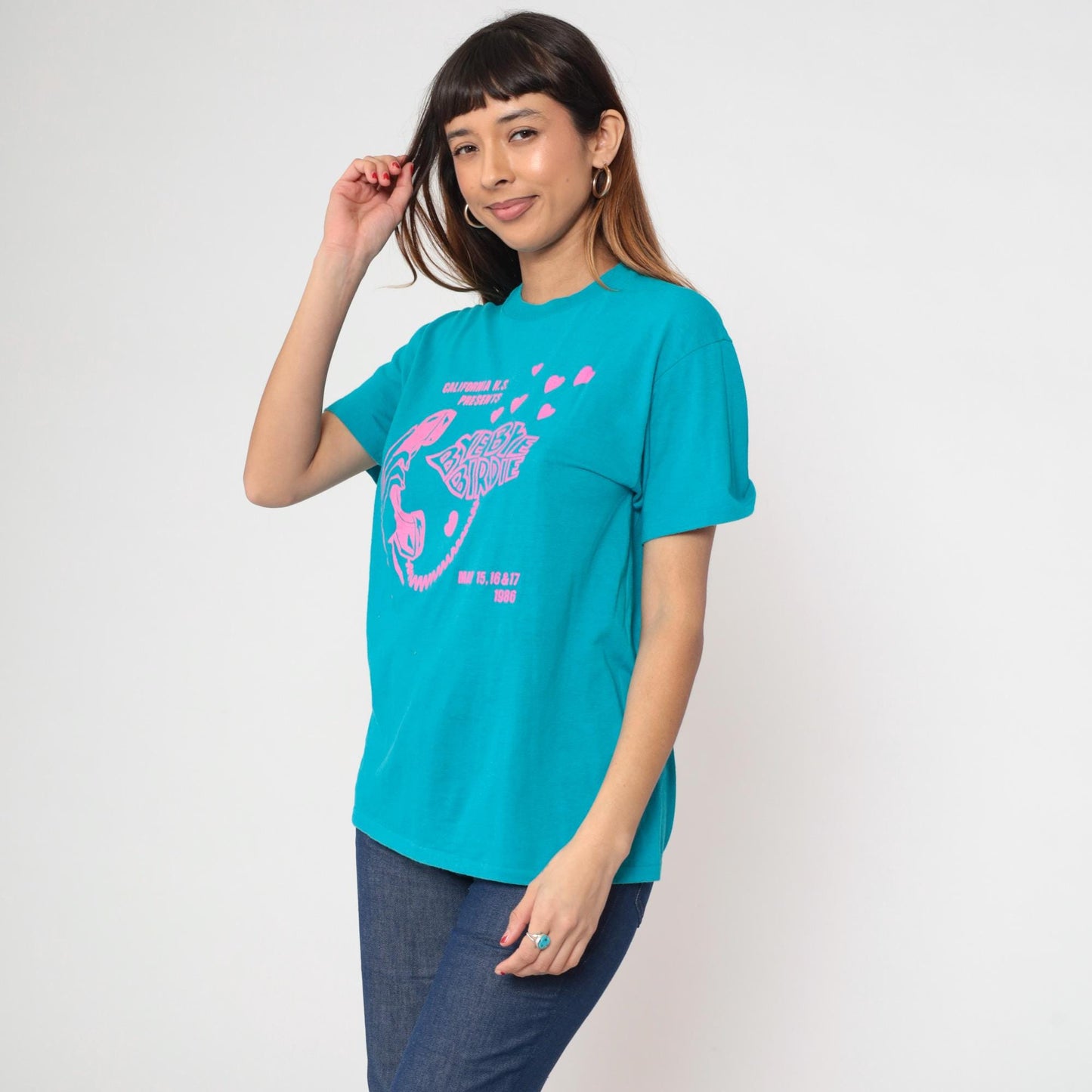 80s Bye Bye Birdie California High School Musical Graphic Tee Turquoise Pink Medium