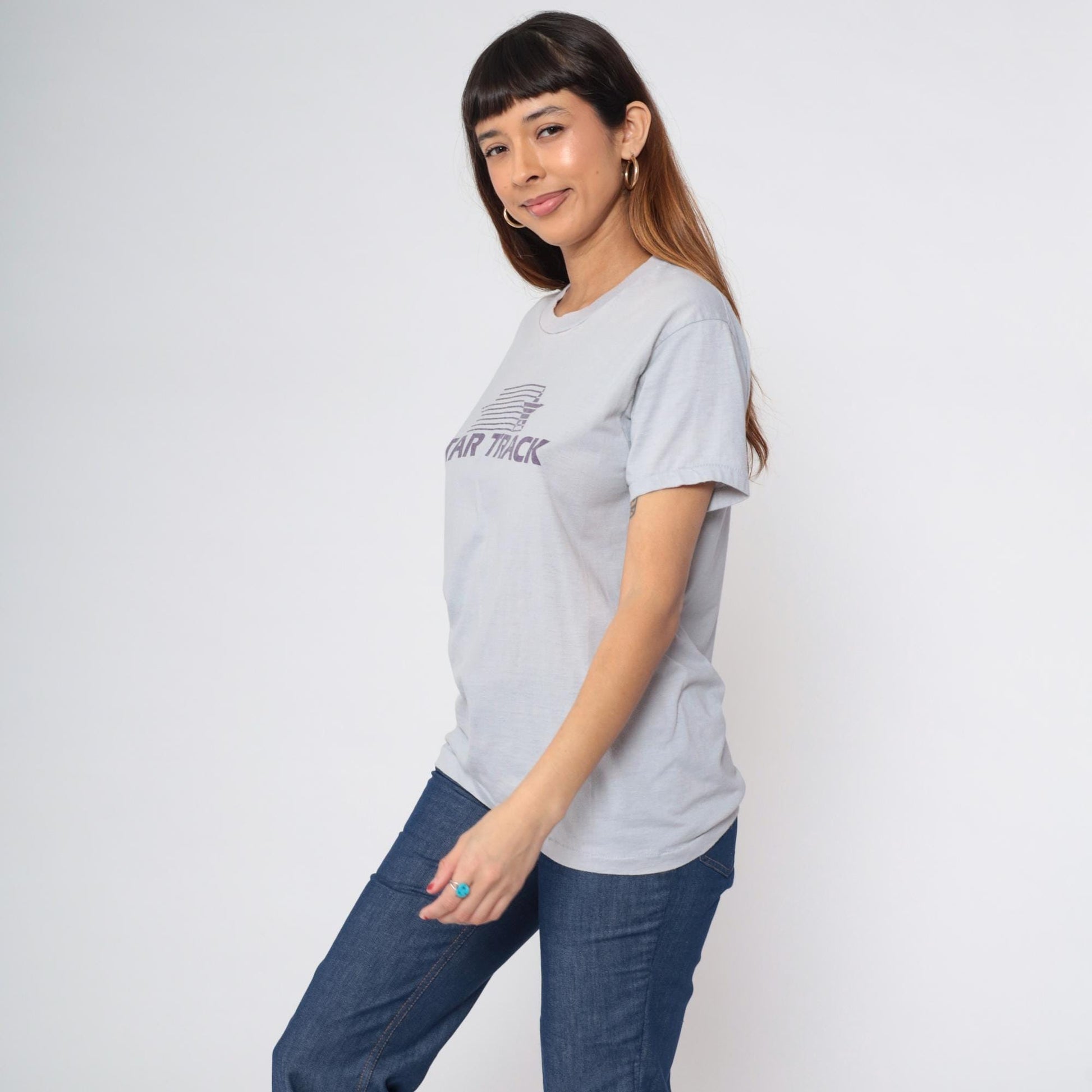 80s Star Track Running Graphic Tee Grey Screen Stars Small Medium