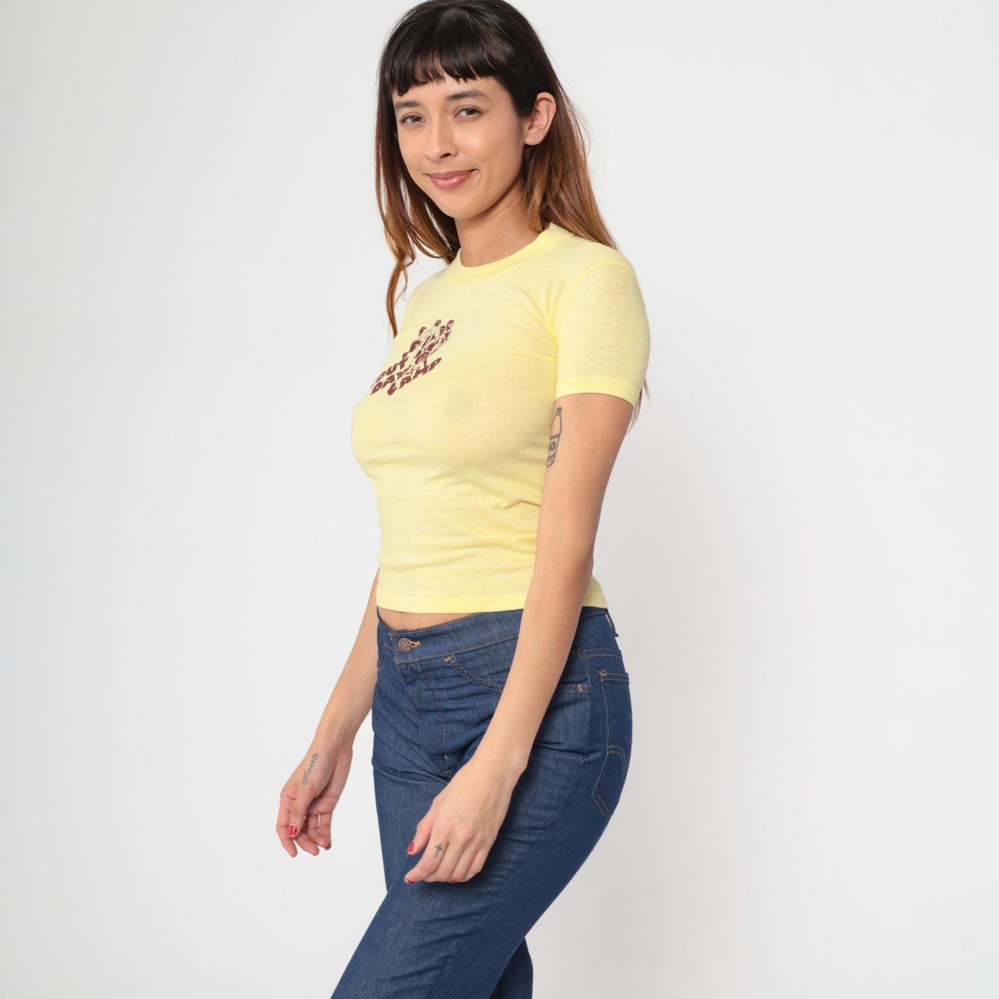 80s Cub Scout Day Camp Graphic Crop Tee Yellow Extra Small