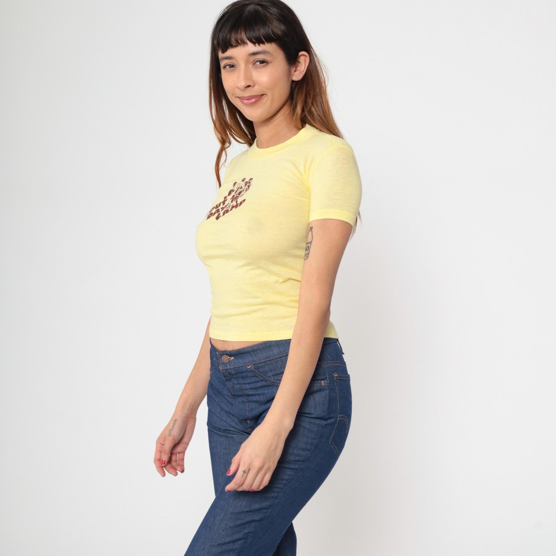 80s Cub Scout Day Camp Graphic Crop Tee Yellow Extra Small
