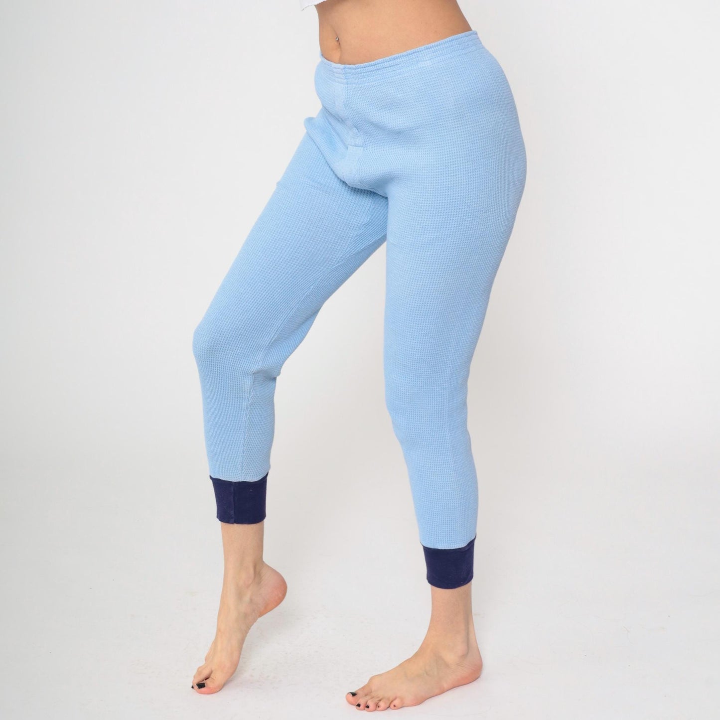 80s Baby Blue Waffle Knit Thermal Pants Long Johns Small Medium