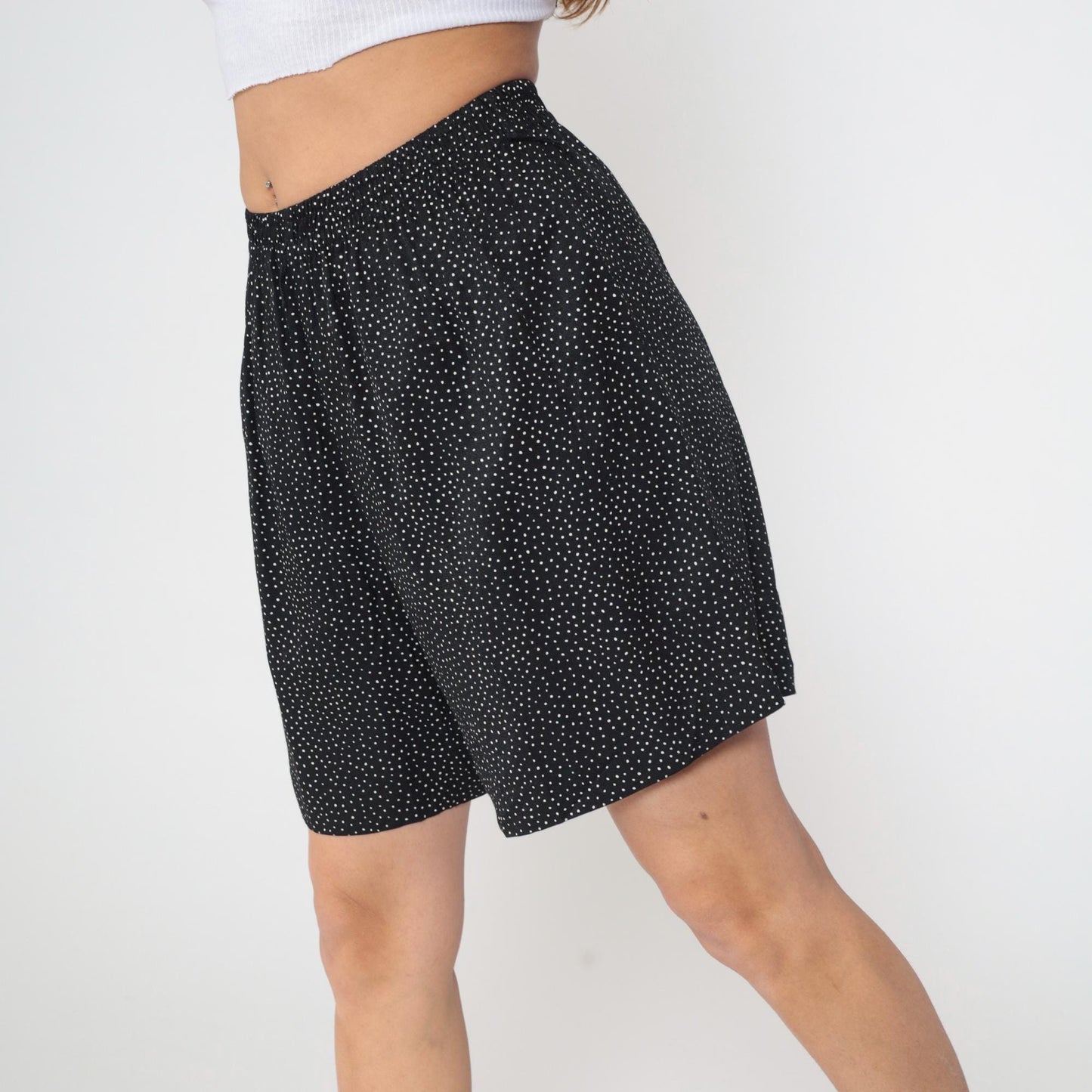 90s Black Polka Dot High-Waist Shorts Elastic Waist Extra Small XS