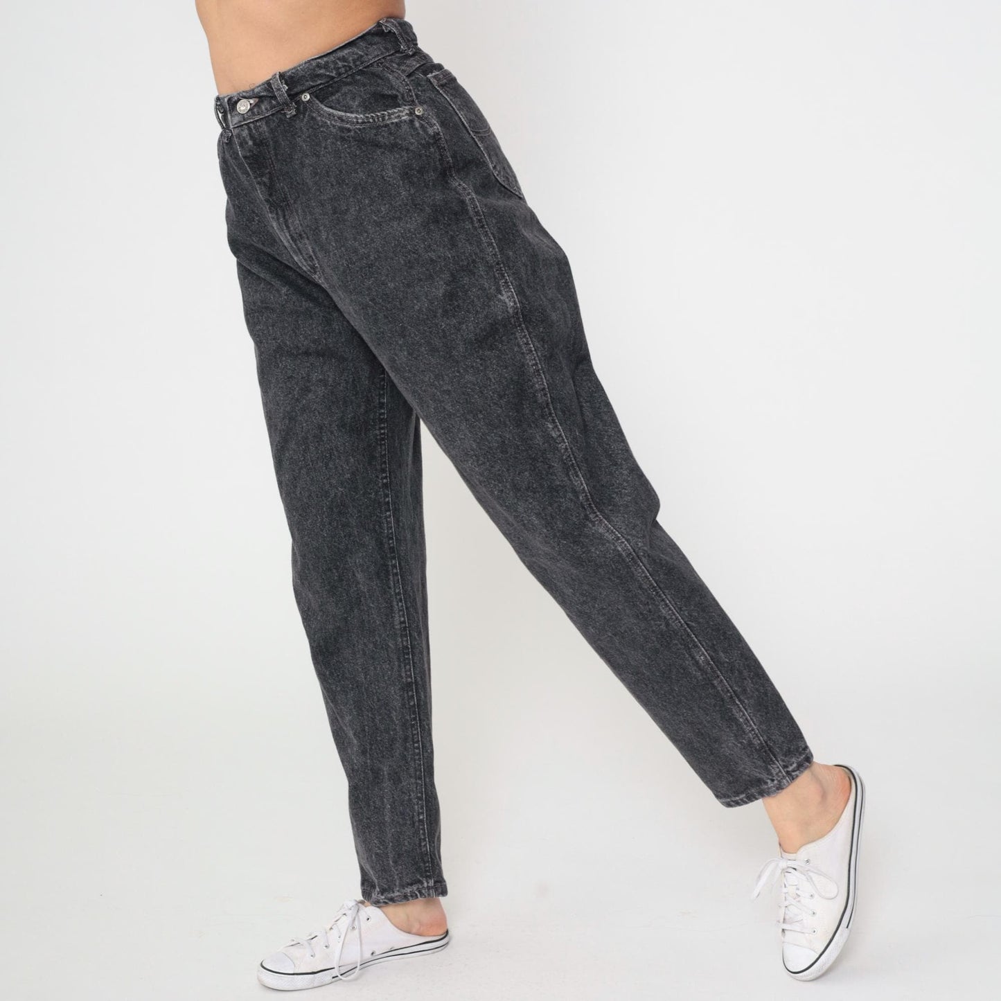 90s Lee Riders Acid Wash Black Jeans High Rise Straight Leg Medium
