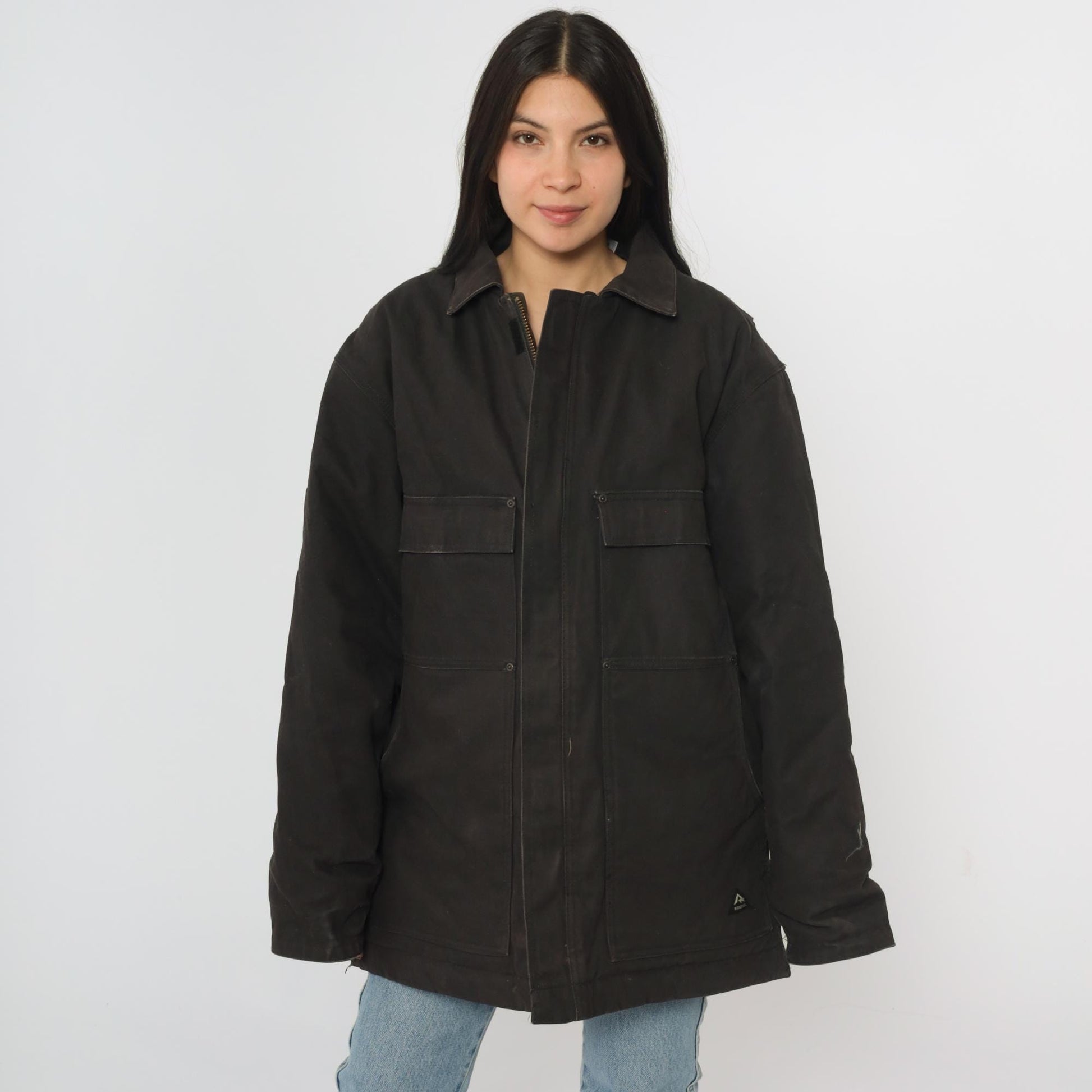 Ridgecut Toughwear Dark Brown Cargo Jacket Quilted Workwear Zip Chore Coat Men's Large L