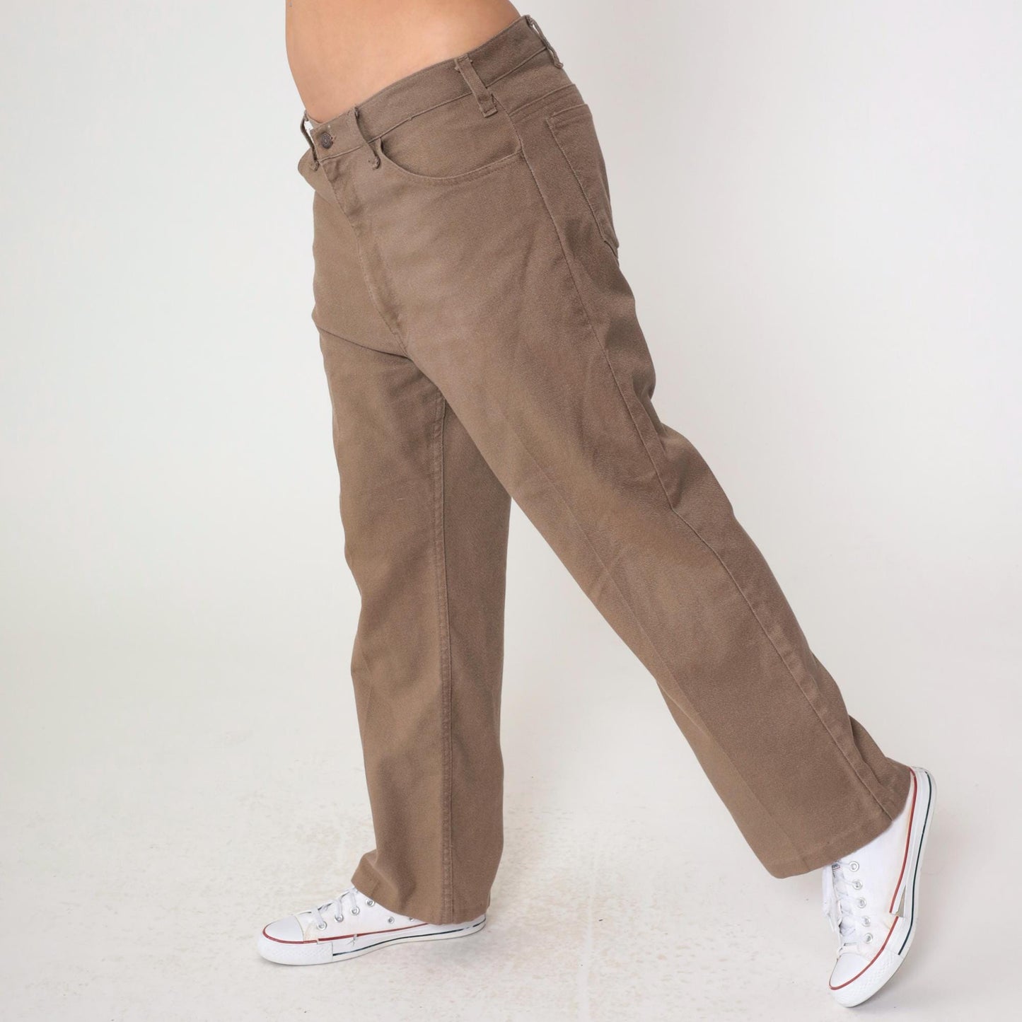 70s Levi's Sta-Prest Brown Straight Leg High Waist Trousers 36x32