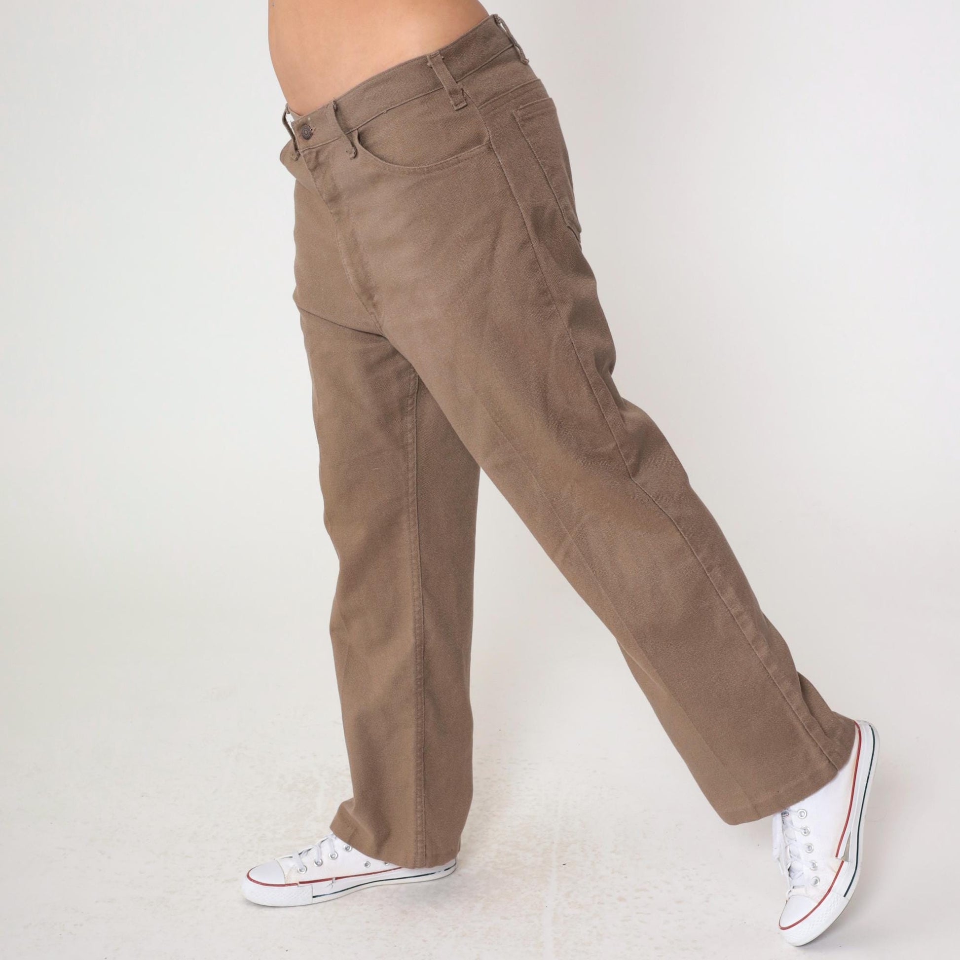 70s Levi's Sta-Prest Brown Straight Leg High Waist Trousers 36x32