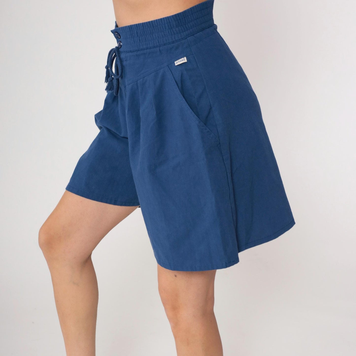 80s Gitano Navy Pleated Shorts High Waist Drawstring Small