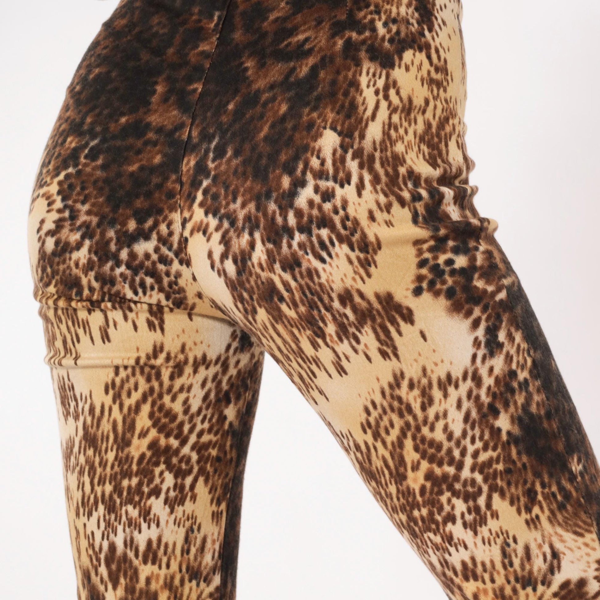 Y2K Cache Abstract Leopard Flared Pants High Rise Brown Yellow Small