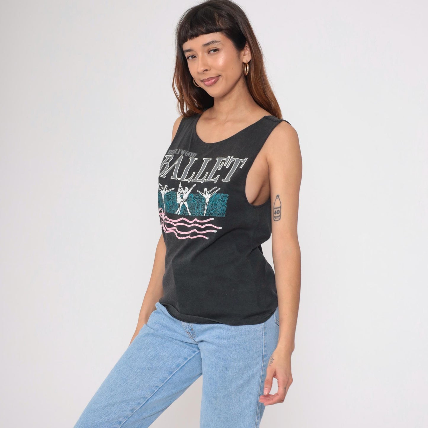 90s Hollywood Ballet Tank Top Black Graphic Sleeveless Small S