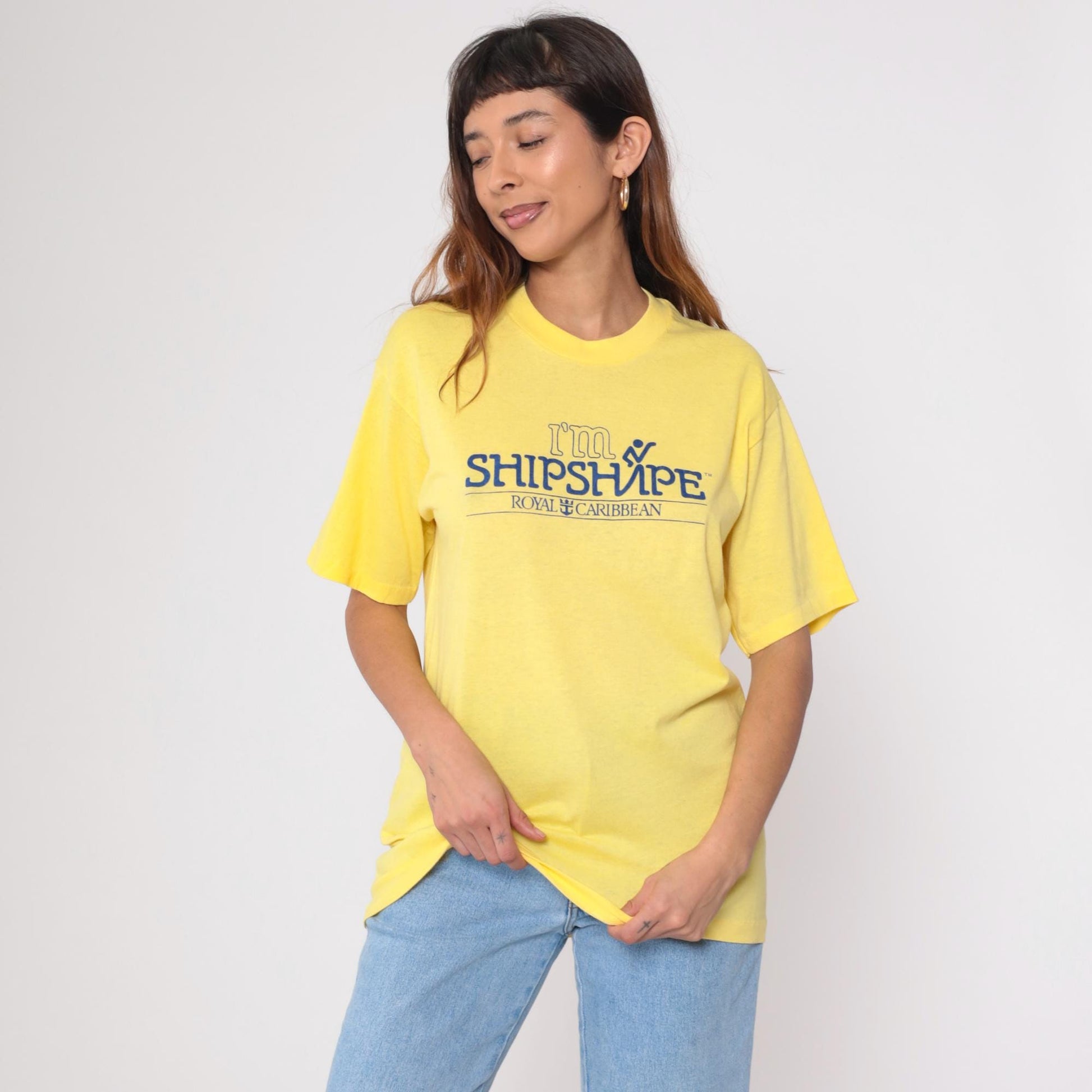 80s Royal Caribbean Cruises Graphic T-Shirt Yellow Single Stitch Small