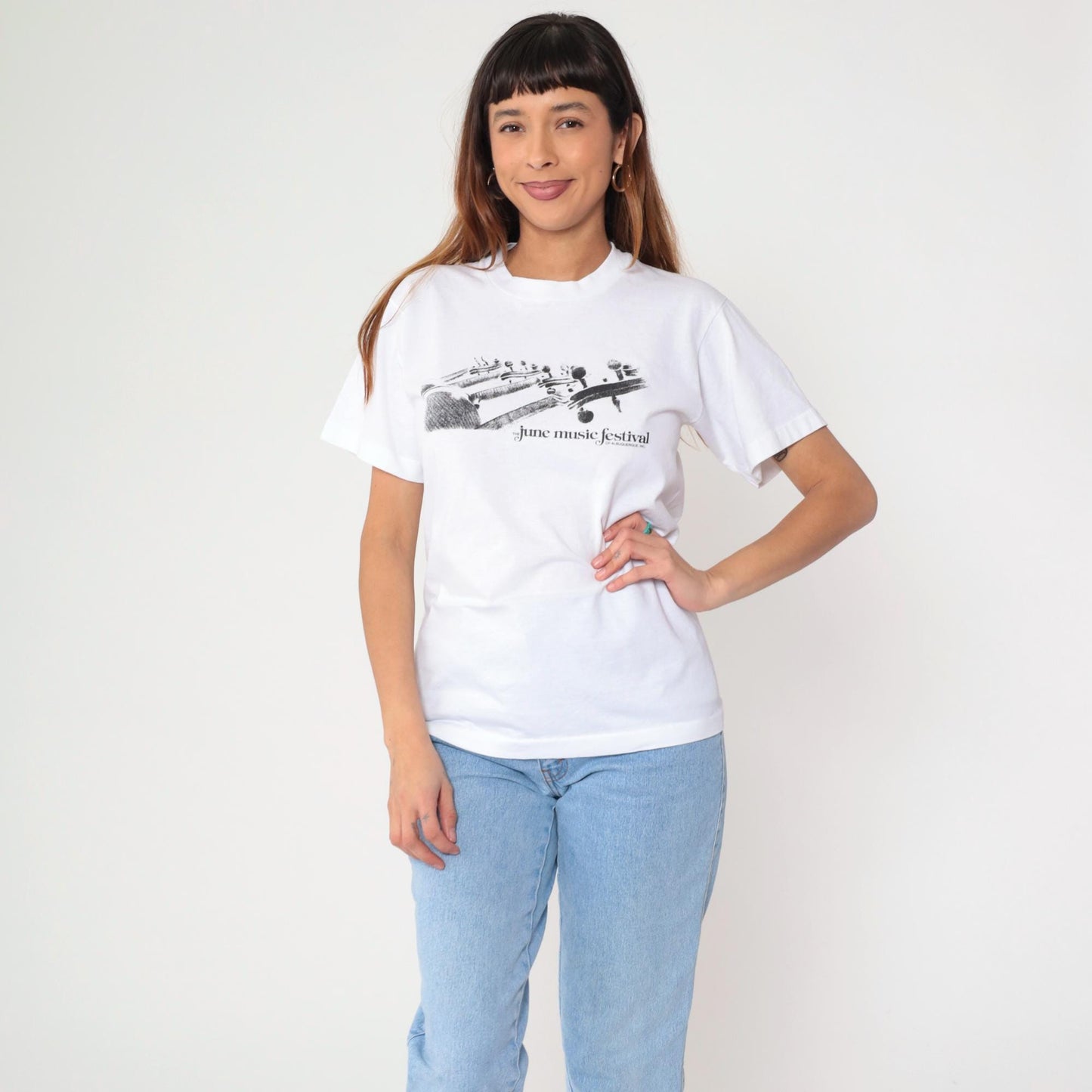 90s June Music Festival Albuquerque Graphic Tee Violin Print White Small