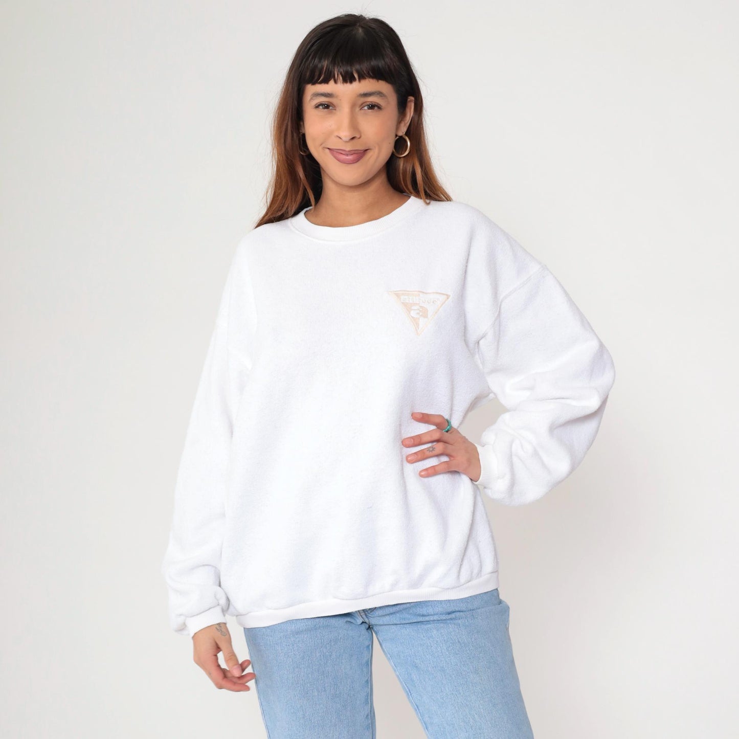 90s White Attitude Embroidered Sweatshirt Crewneck Pullover Large L