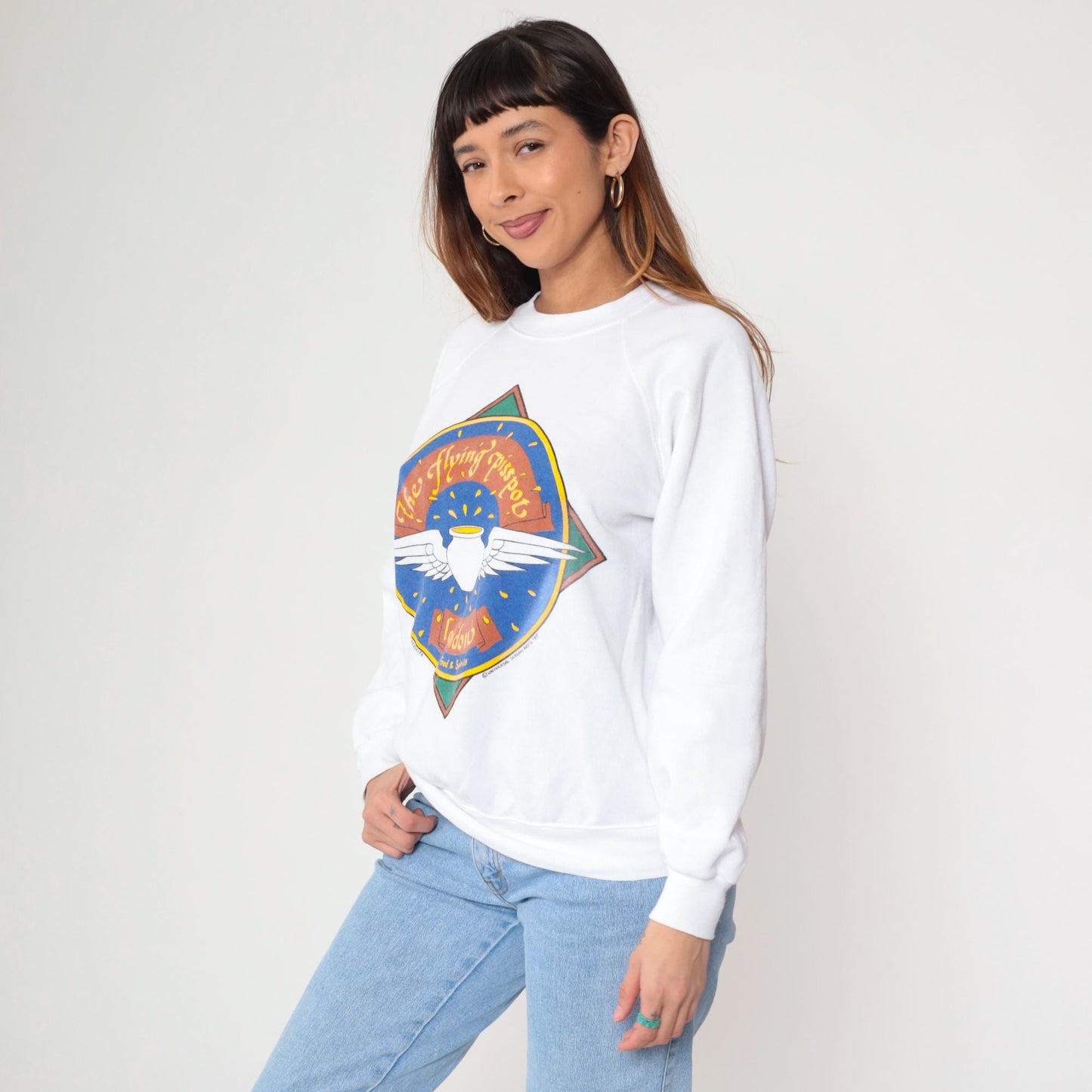 80s Flying Pisspot London Pub Graphic Sweatshirt White Raglan Crewneck Medium