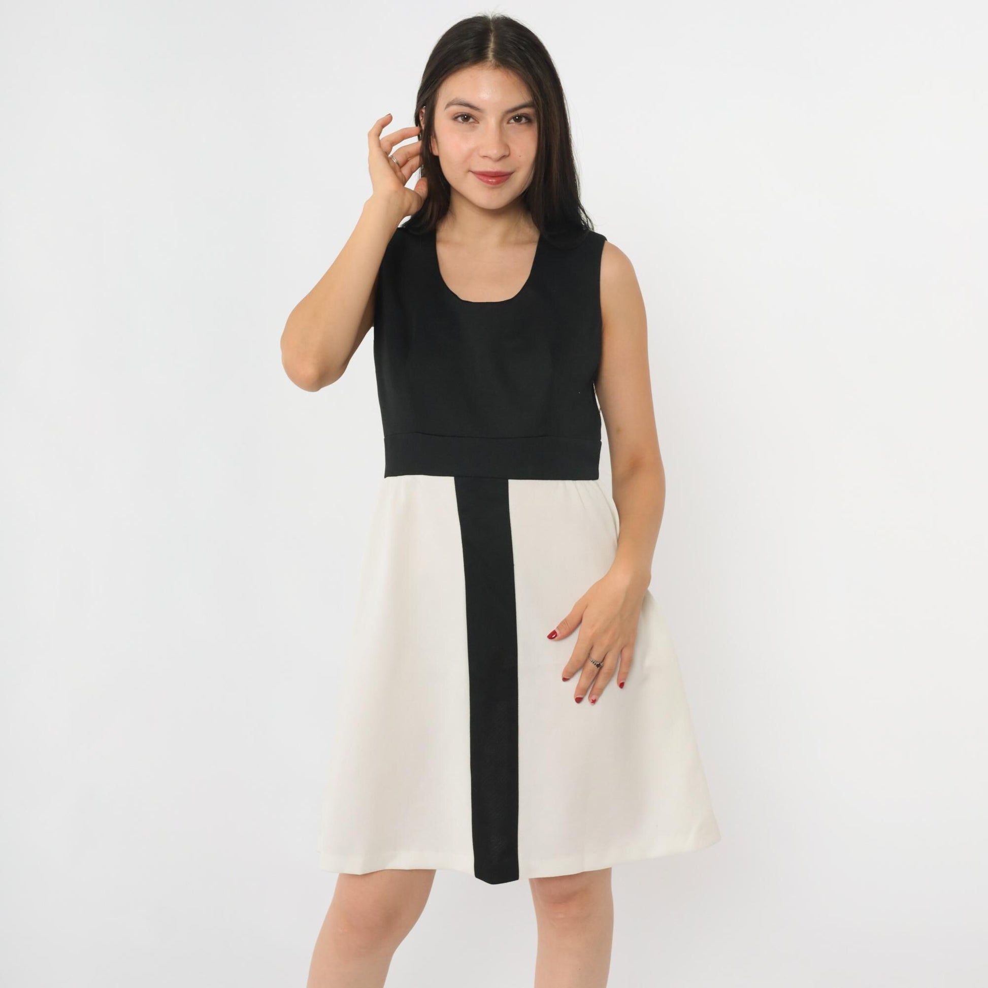 60s Mod Color Block Mini Dress Black White Striped – Shopexile