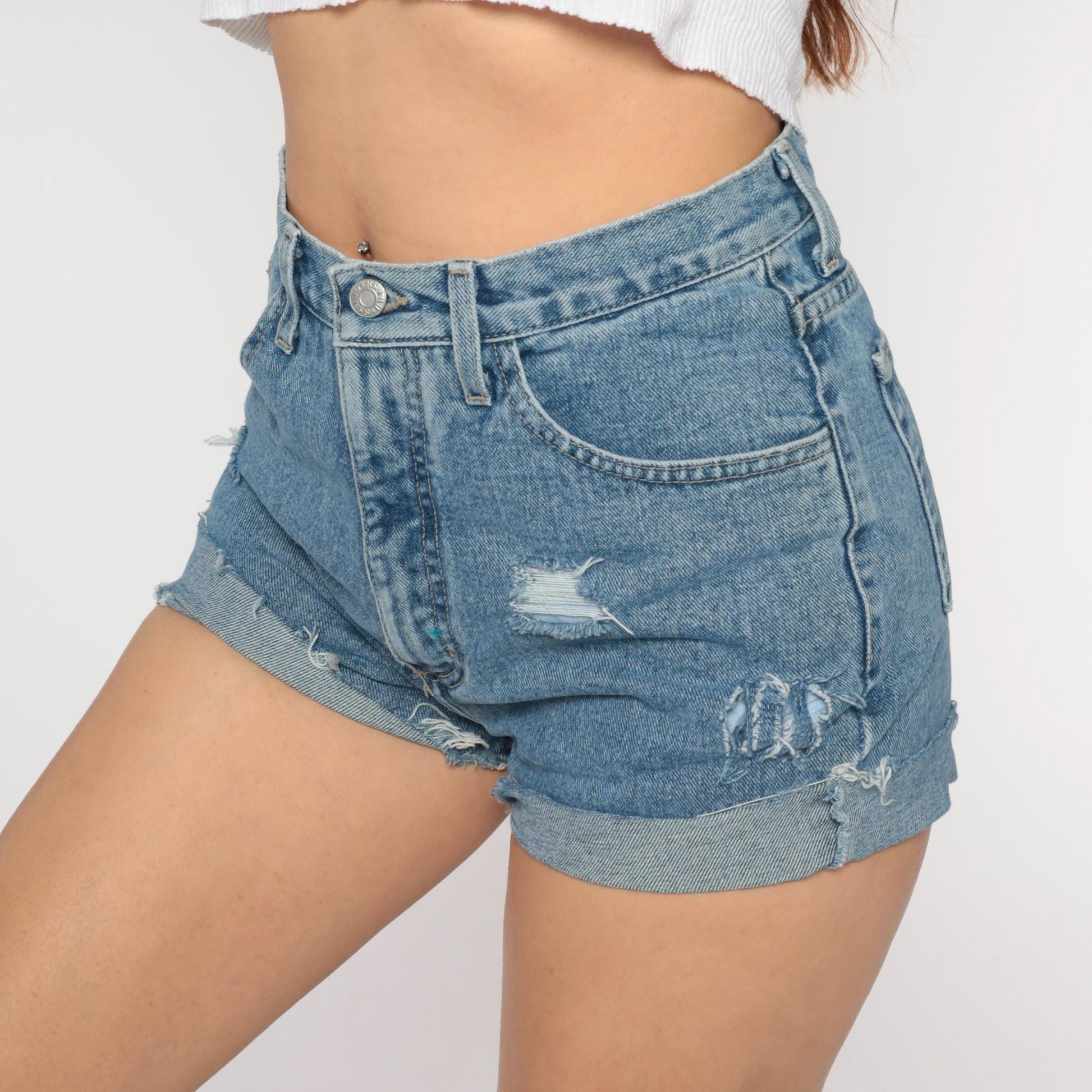 90s Guess Denim Cutoff Shorts High Waisted Distressed Blue Medium