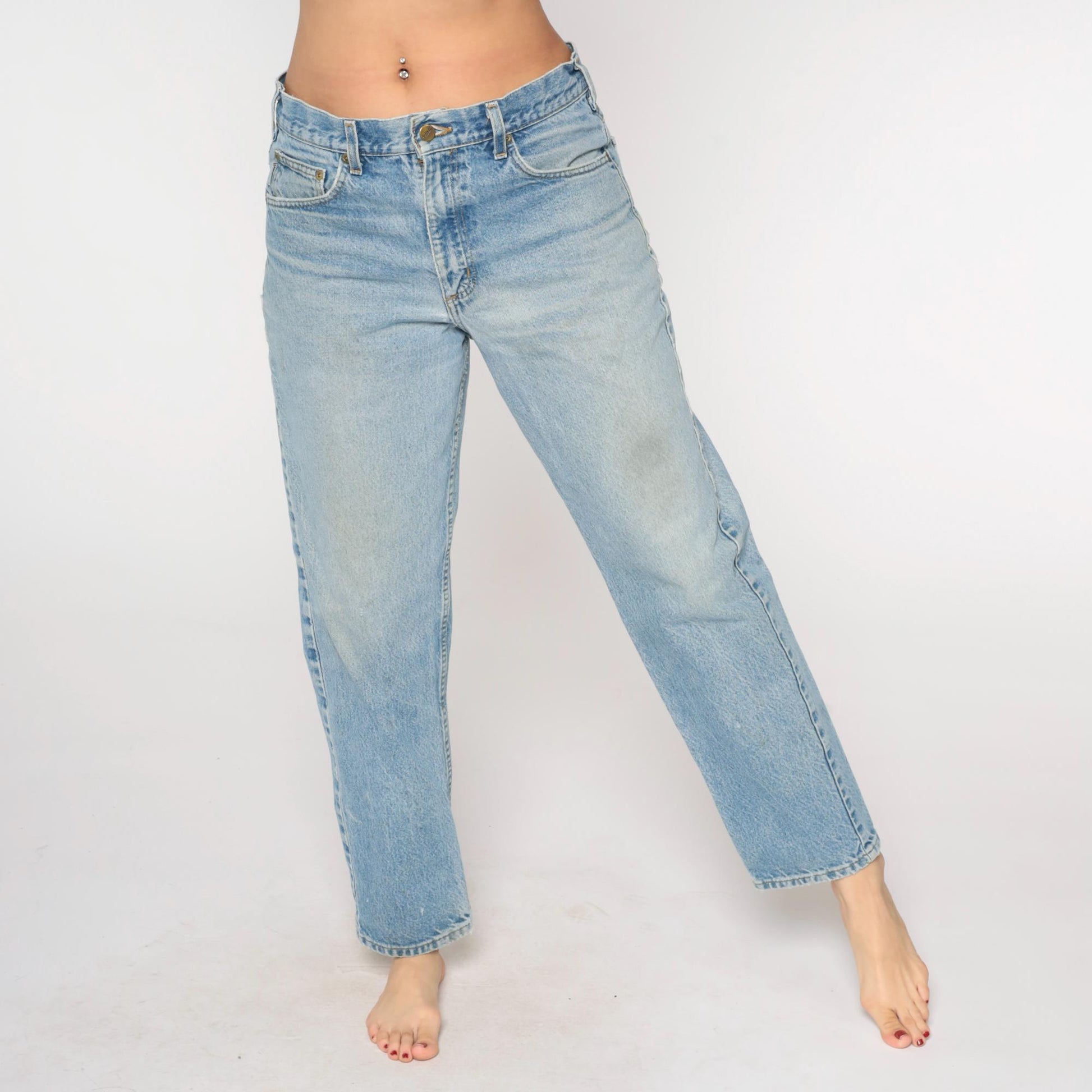 90s Carhartt Distressed Denim Jeans High Rise Straight Leg Blue 33x30