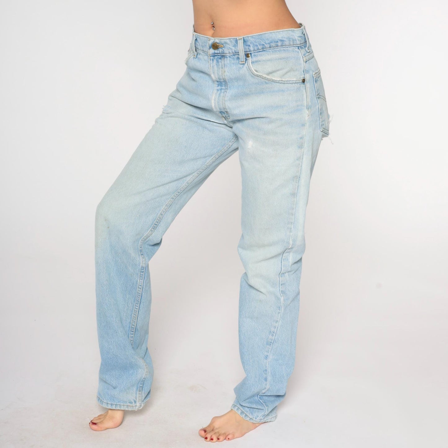 90s Carhartt Light Wash Straight Leg Jeans Distressed Denim Men's 33x36