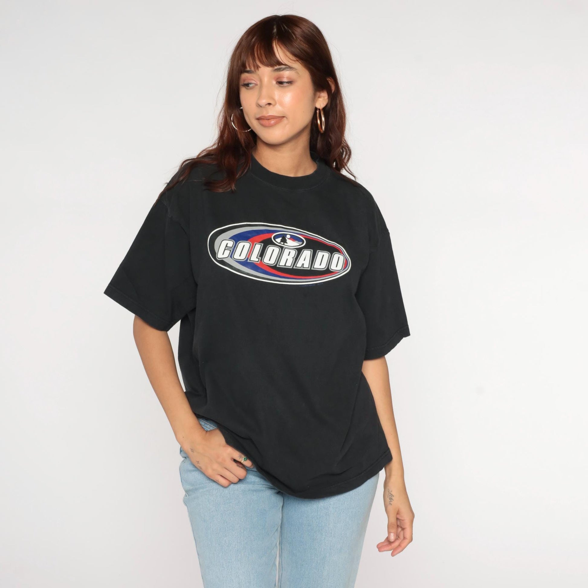 90s Colorado Mountain Graphic T-Shirt Black Cotton Crewneck Extra Large