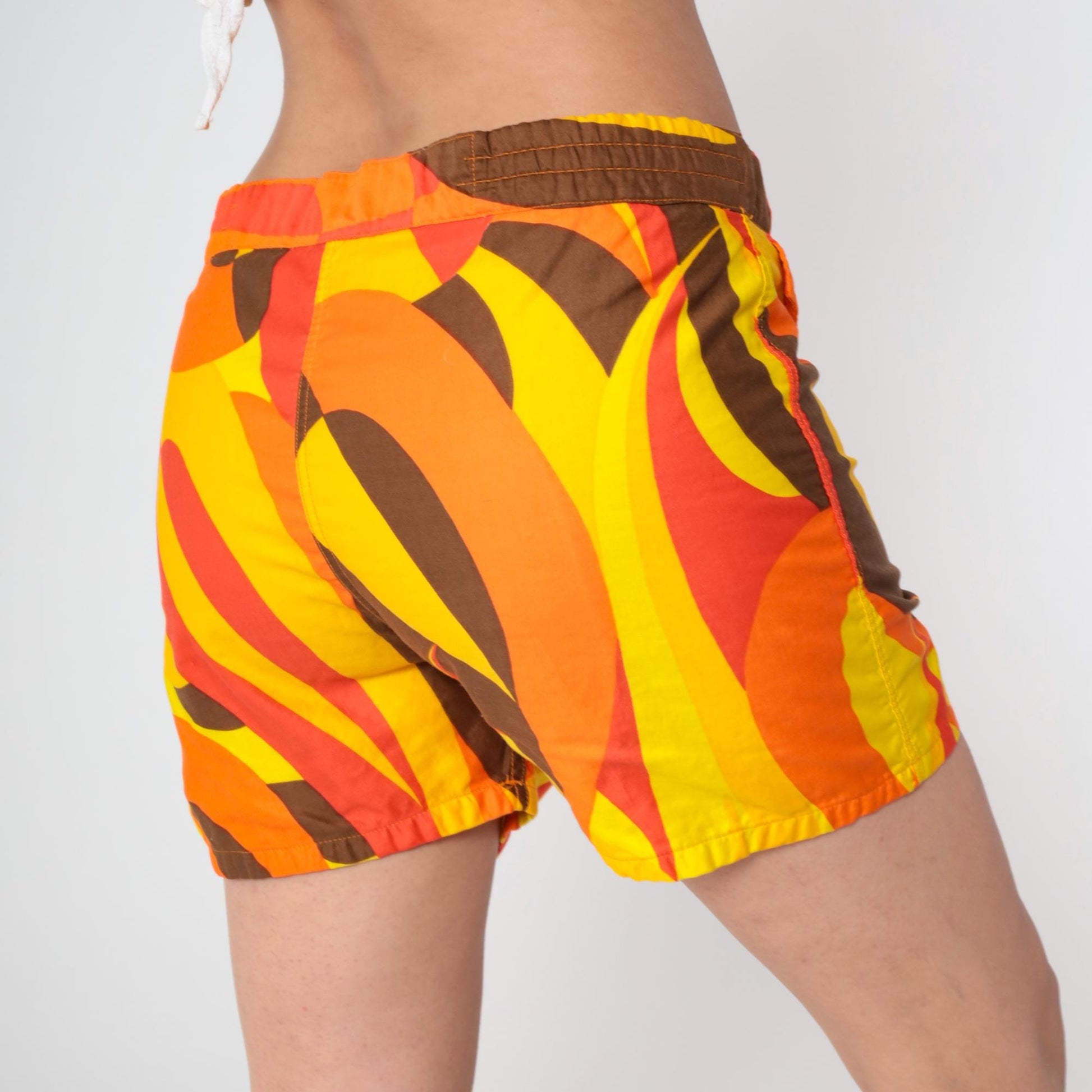 70s Kamehameha Hawaii Board Shorts Abstract Print Orange Yellow Medium