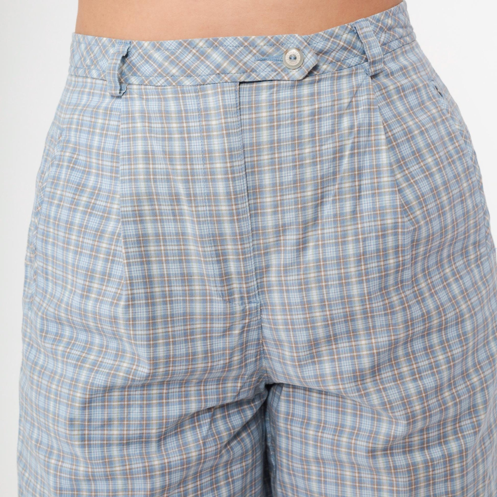 90s Liz Golf Plaid Shorts Light Blue High Waisted Pleated Small