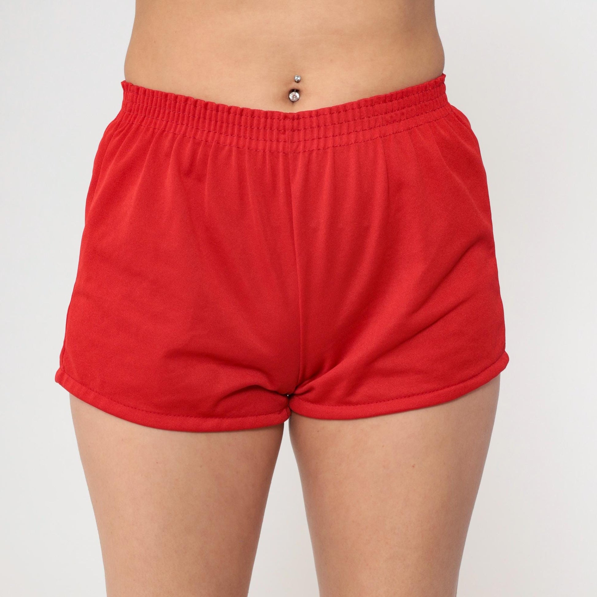 80s Red Gym Shorts High Waist Elastic Waistband Extra Small