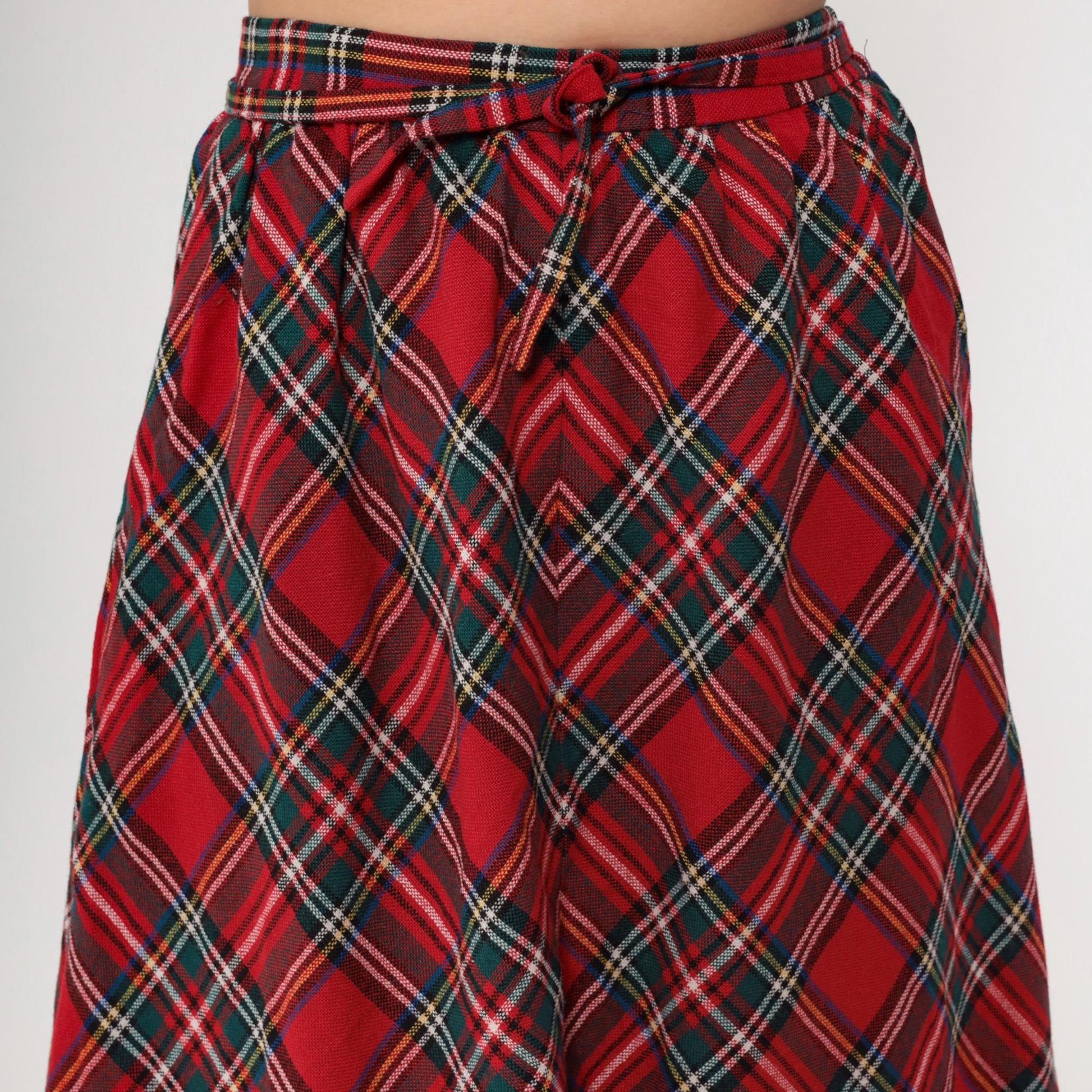70s Red Plaid Wool Midi Skirt High Waisted A-Line Tartan Small