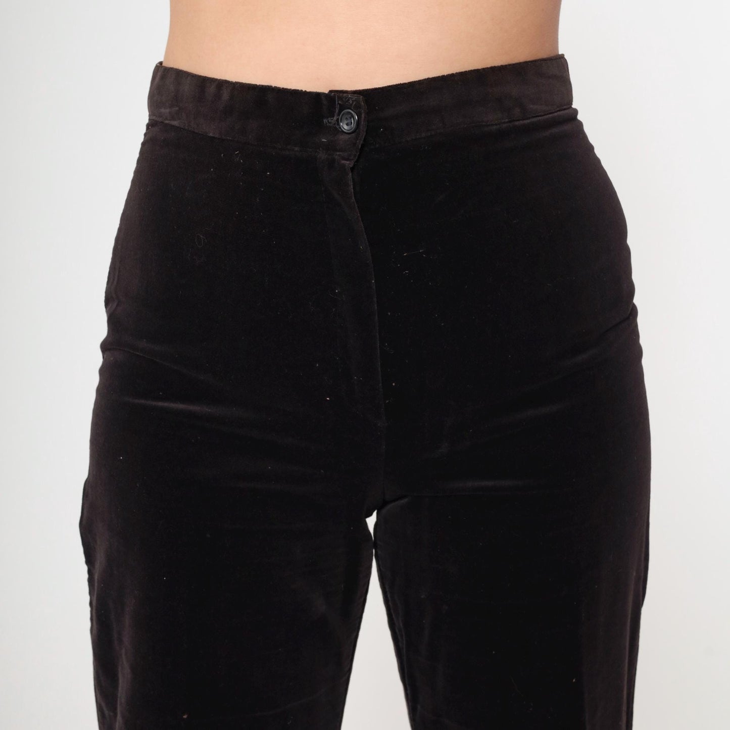 80s Brown Velvet High-Waisted Straight Leg Trousers Small S