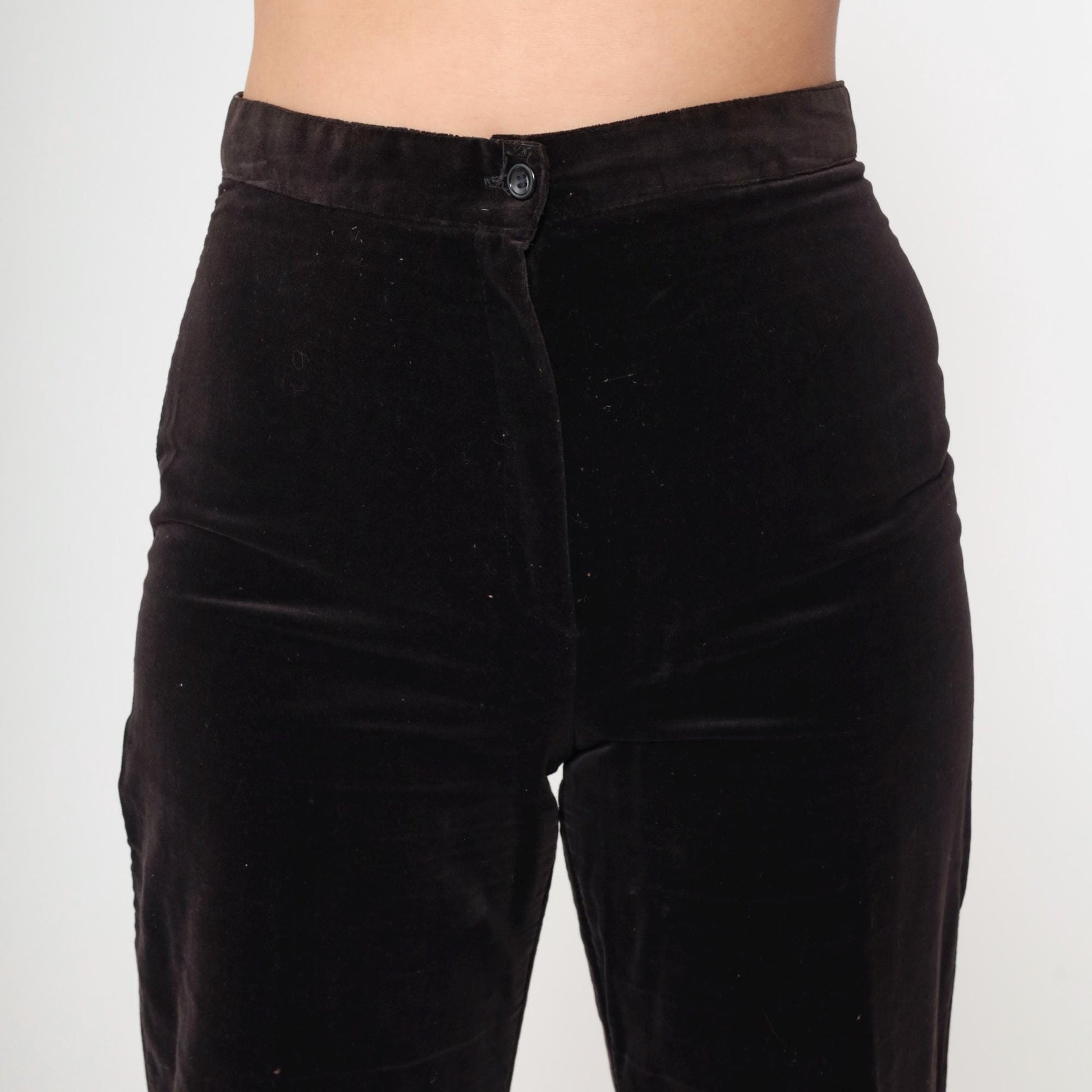 80s Brown Velvet High-Waisted Straight Leg Trousers Small S
