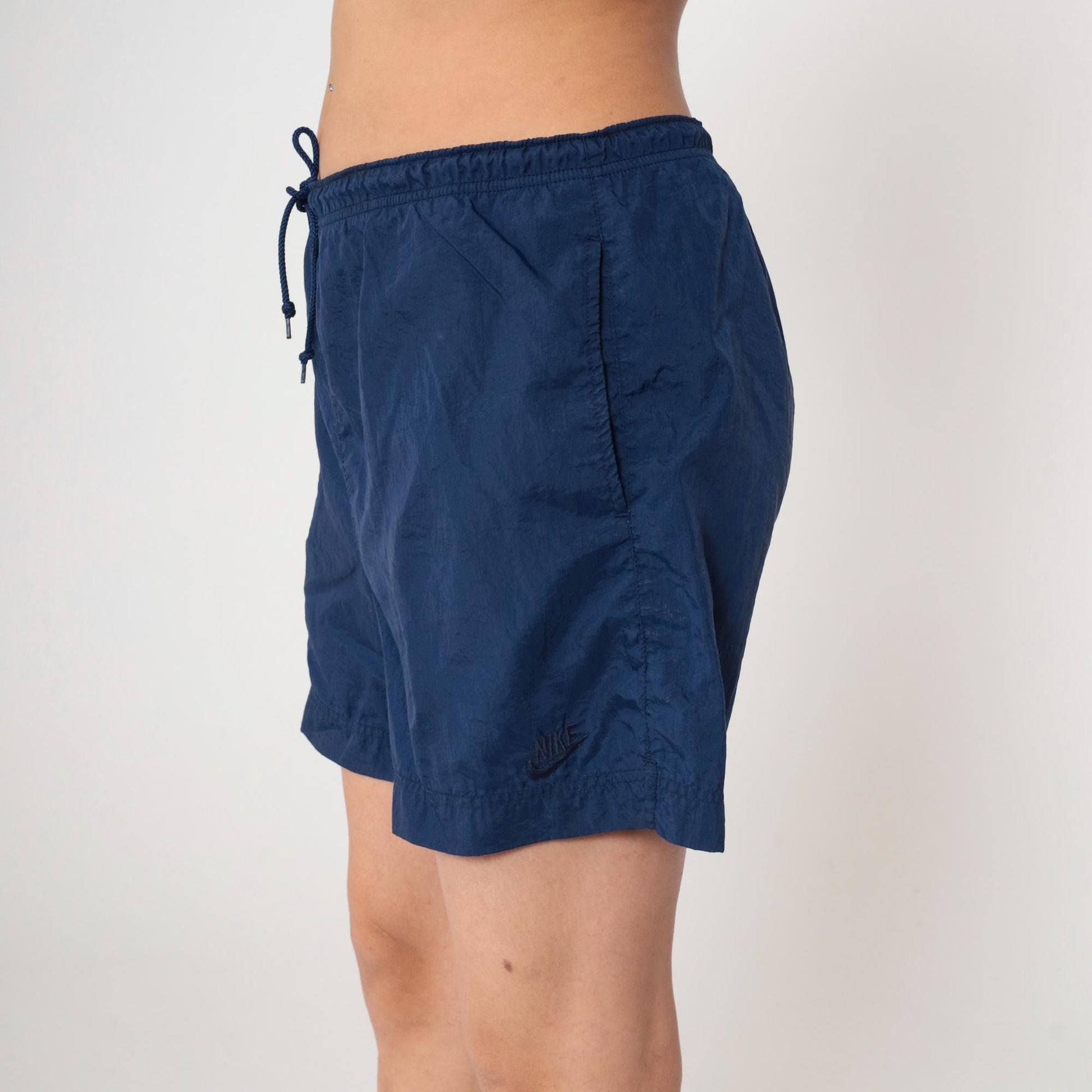 Y2K Nike Navy Nylon Athletic Shorts Elastic Waist Medium