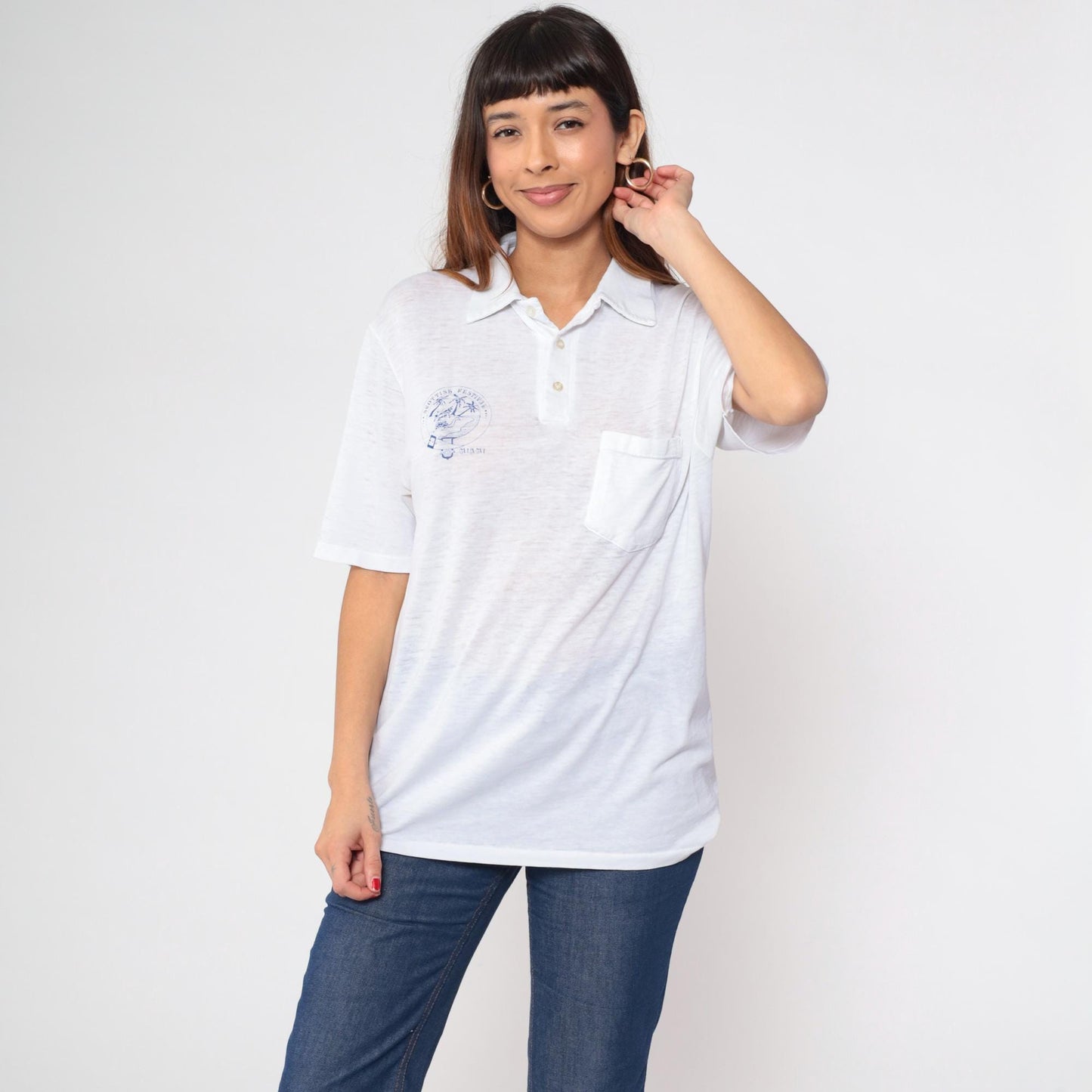 80s Stedman Miami Scottish Festival Polo Shirt White Burnout Alligator Large L