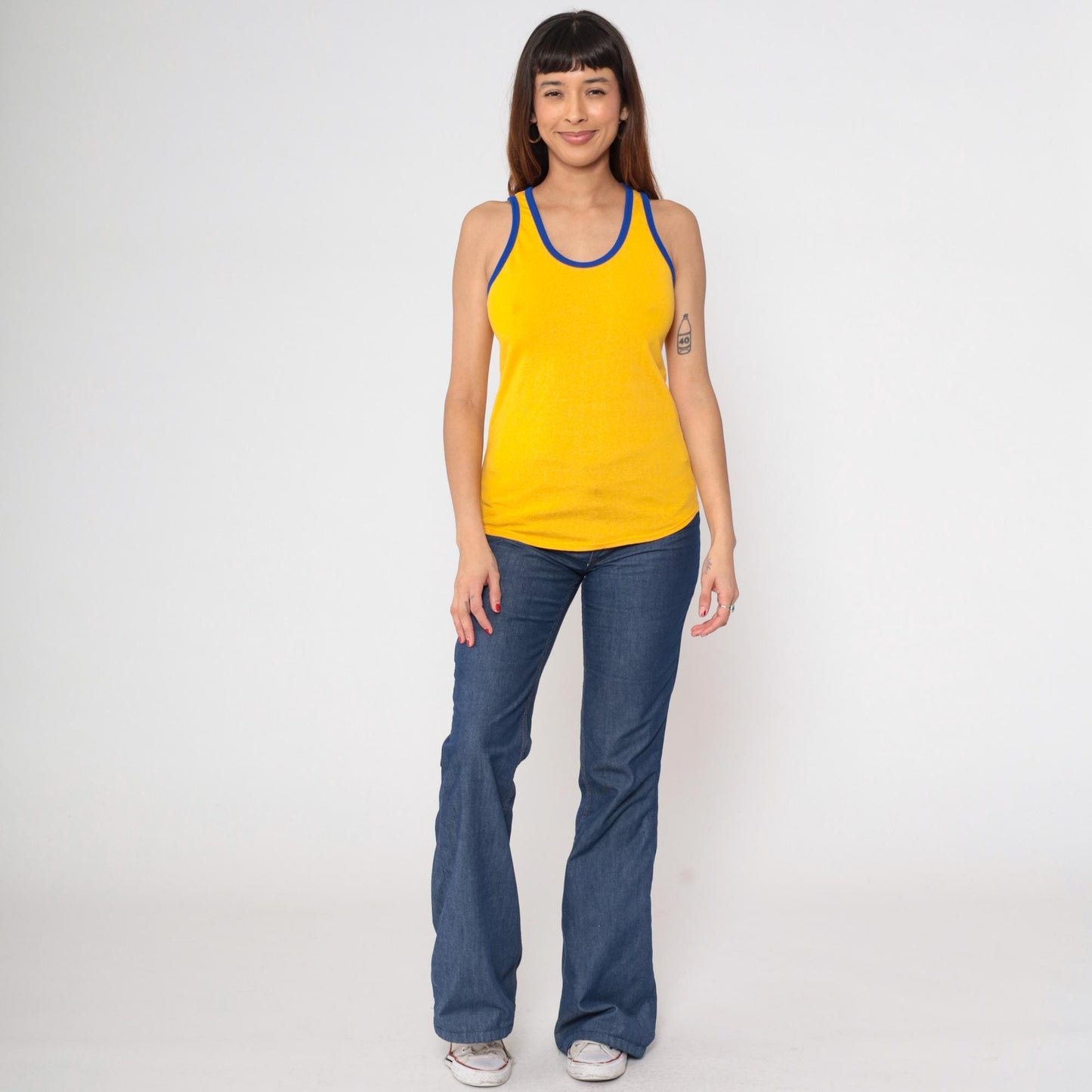 80s Russell Mills Yellow Ringer Tank Top #3 Athletic Small
