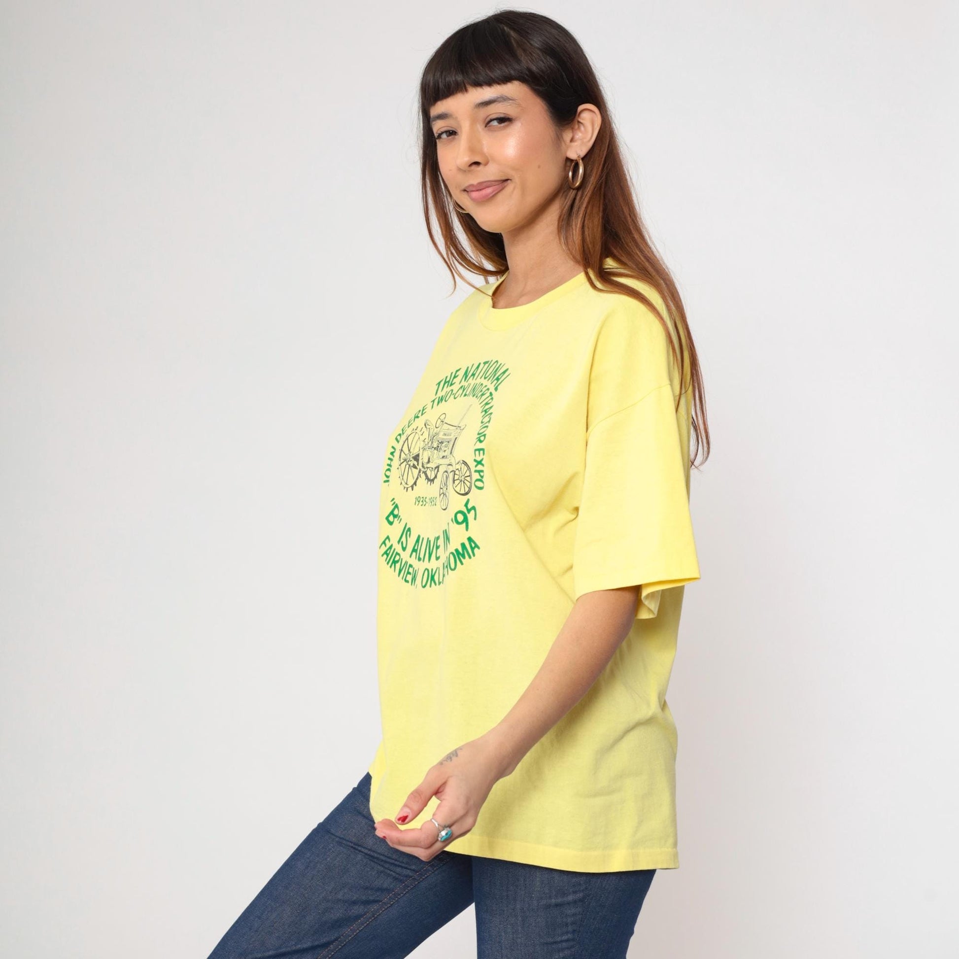 90s National Two-Cylinder Tractor Expo Yellow Graphic Tee Large L