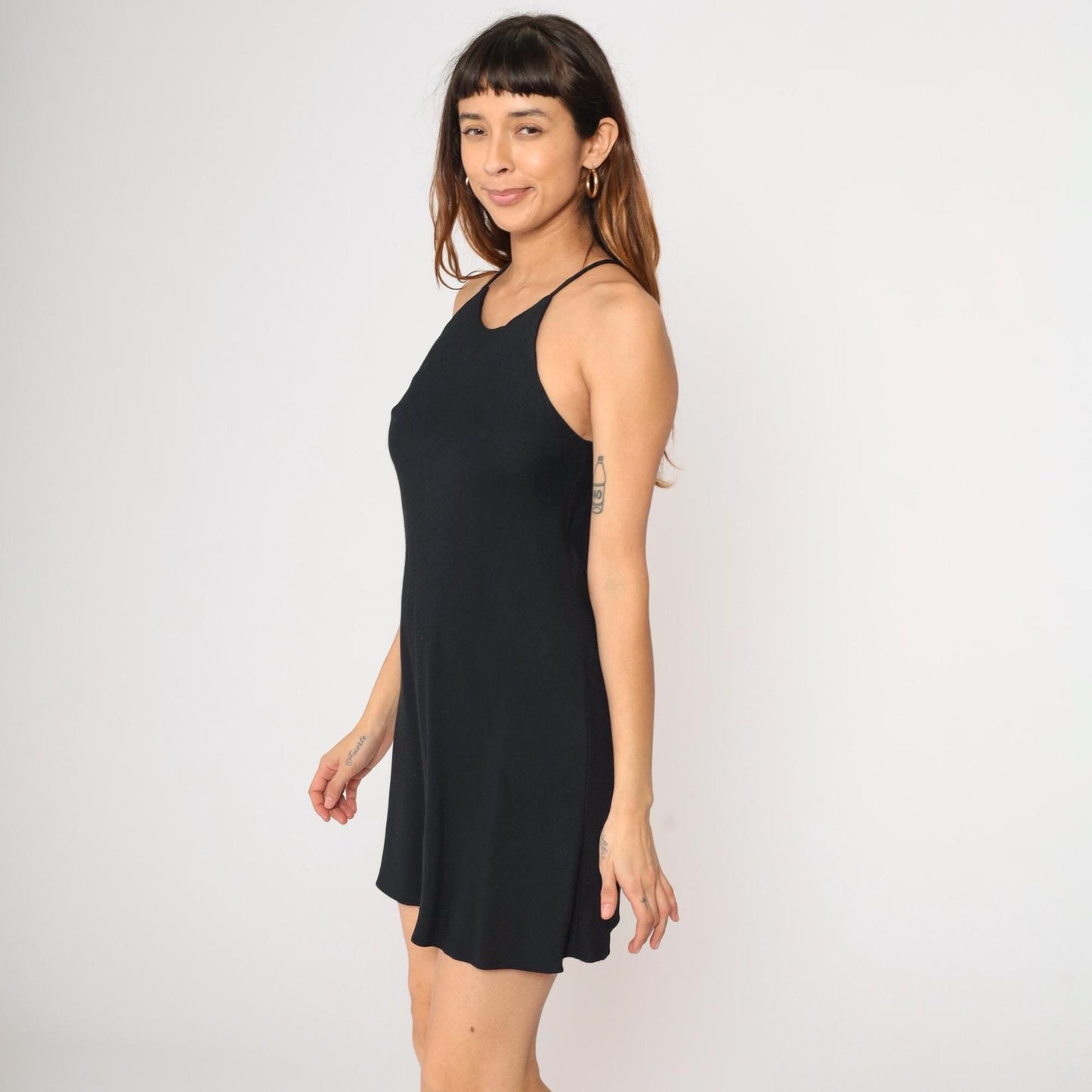 90s Black Mini Dress Racerback Spaghetti Strap A-Line Small S
