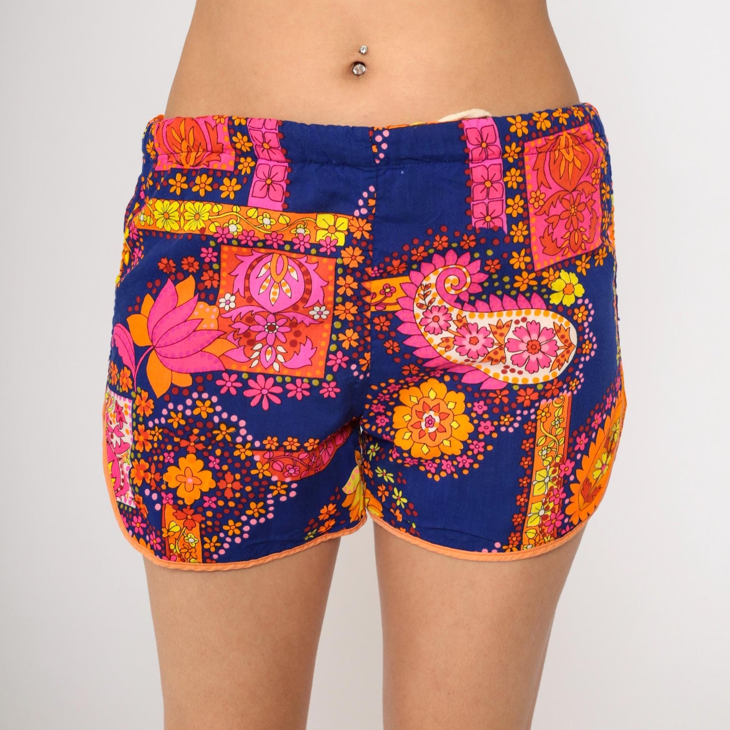 70s Kane Kai Hawaii Swim Trunks Paisley Neon Floral Print Medium