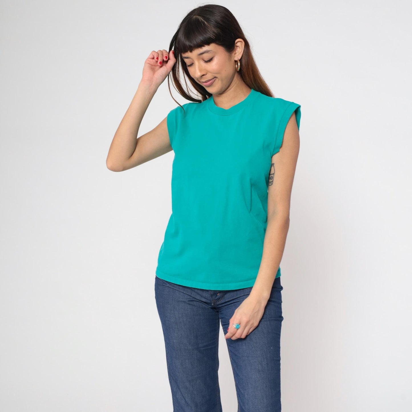 90s Towncraft Teal Muscle Tank Top Crewneck Single Stitch Cotton Small