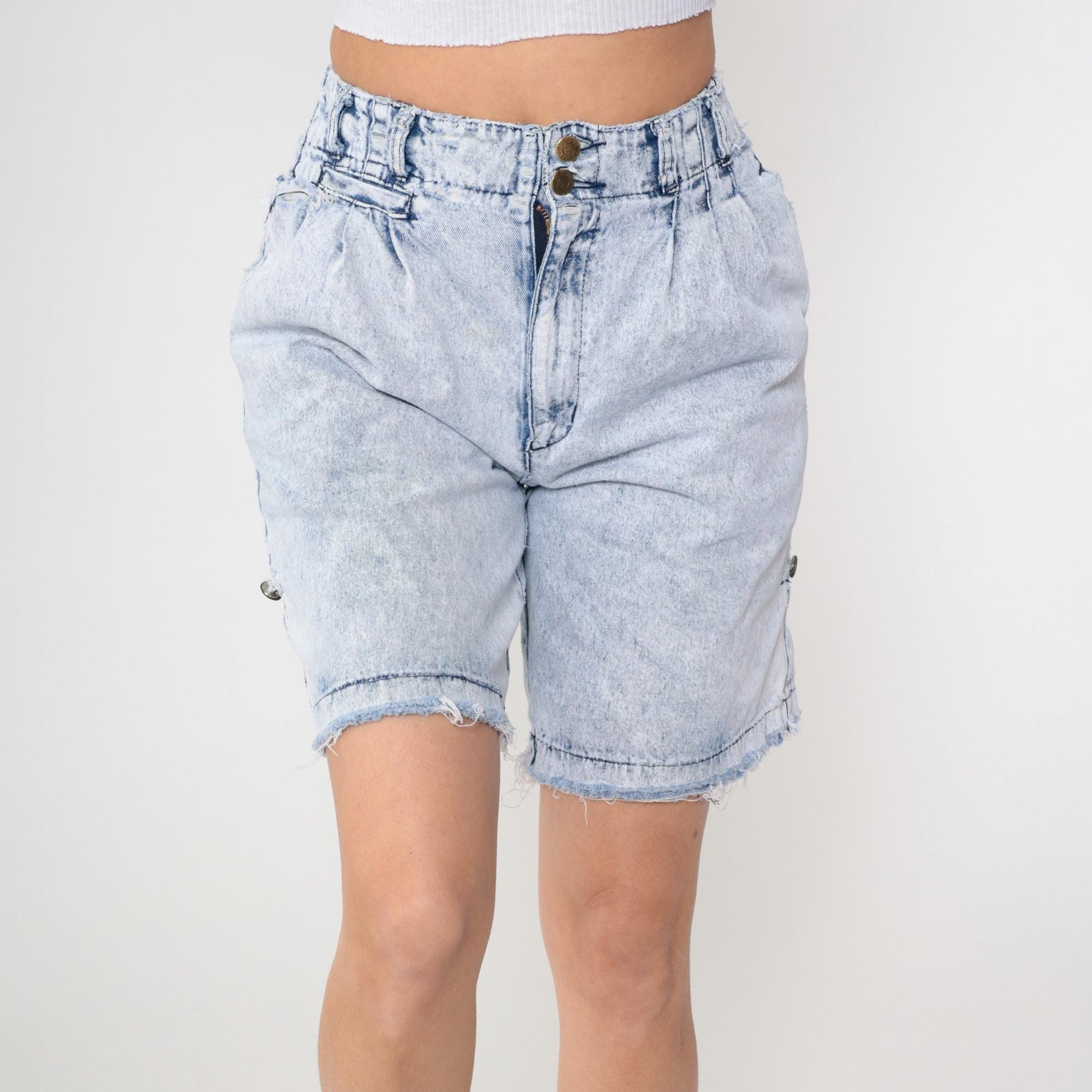 80s Acid Wash Denim Shorts Pleated High Rise Blue Jean Shorts Small 7