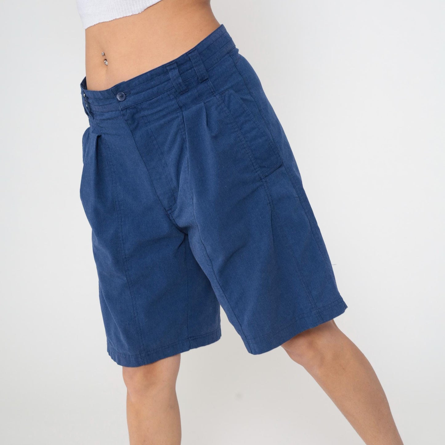 90s Gitano Navy Pleated High-Waist Shorts Large 34