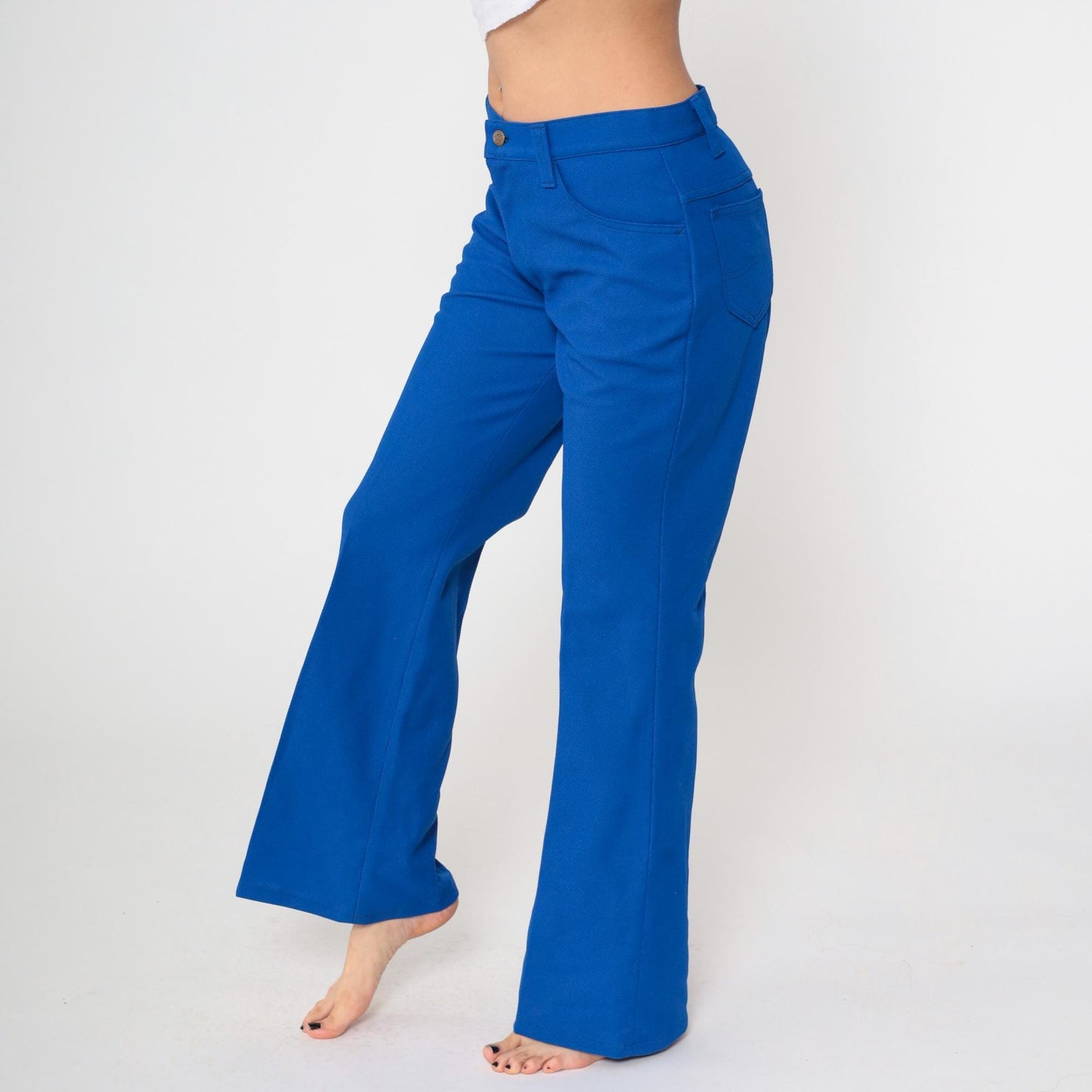 70s Lee Royal Blue Flared Pants High Rise Bell Bottom Trousers Men's 32