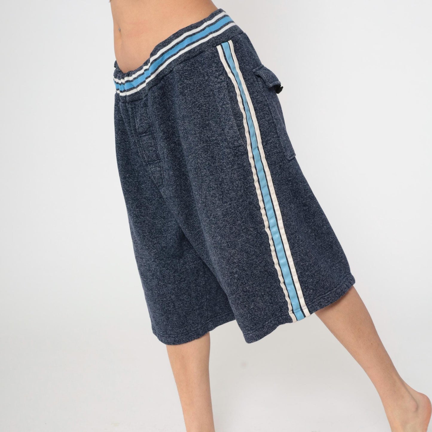 90s Delf Navy Striped Knit Shorts Wide Leg Athletic Extra Large XL