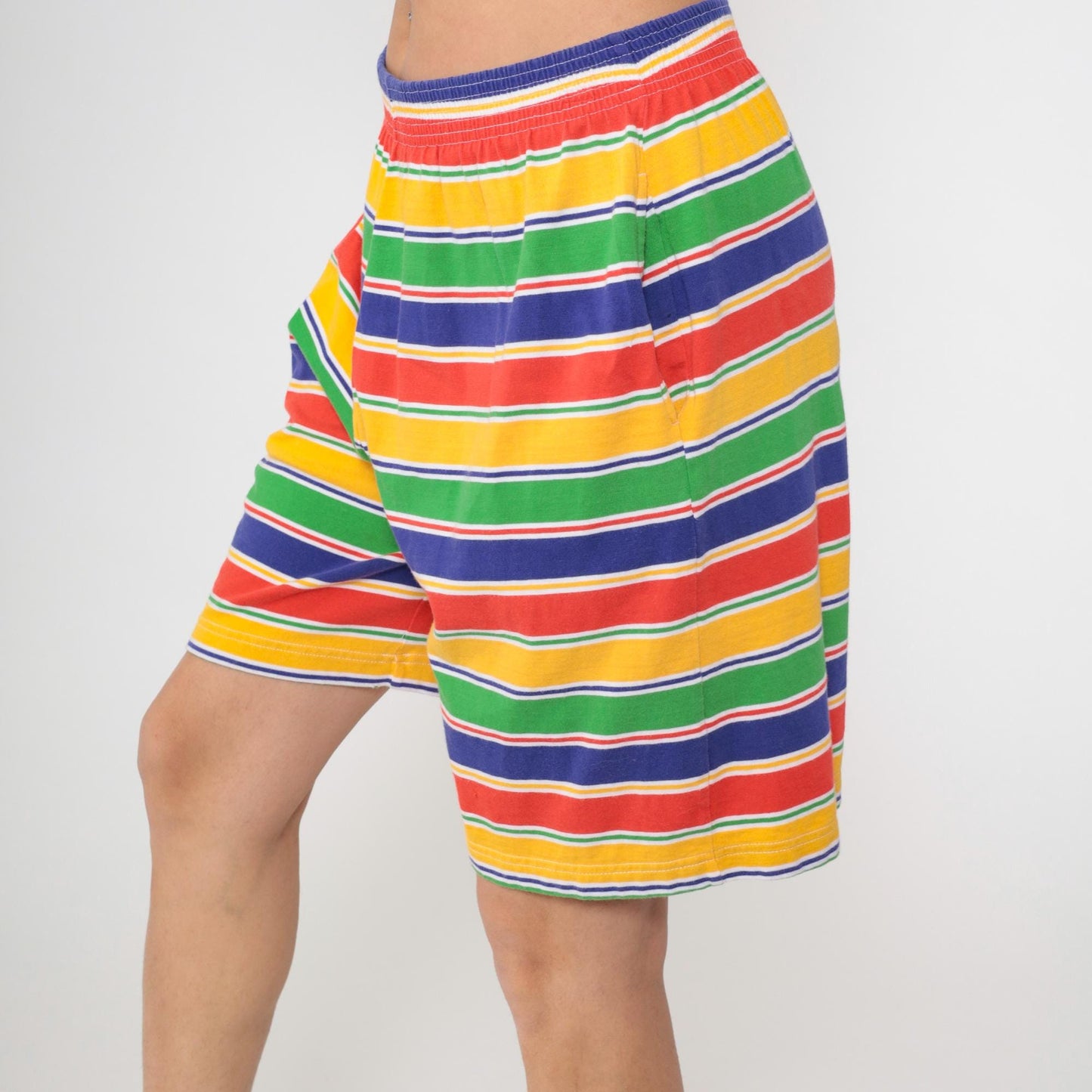 90s Marisa Christina Striped Shorts Elastic Waist Cotton Rainbow Large L