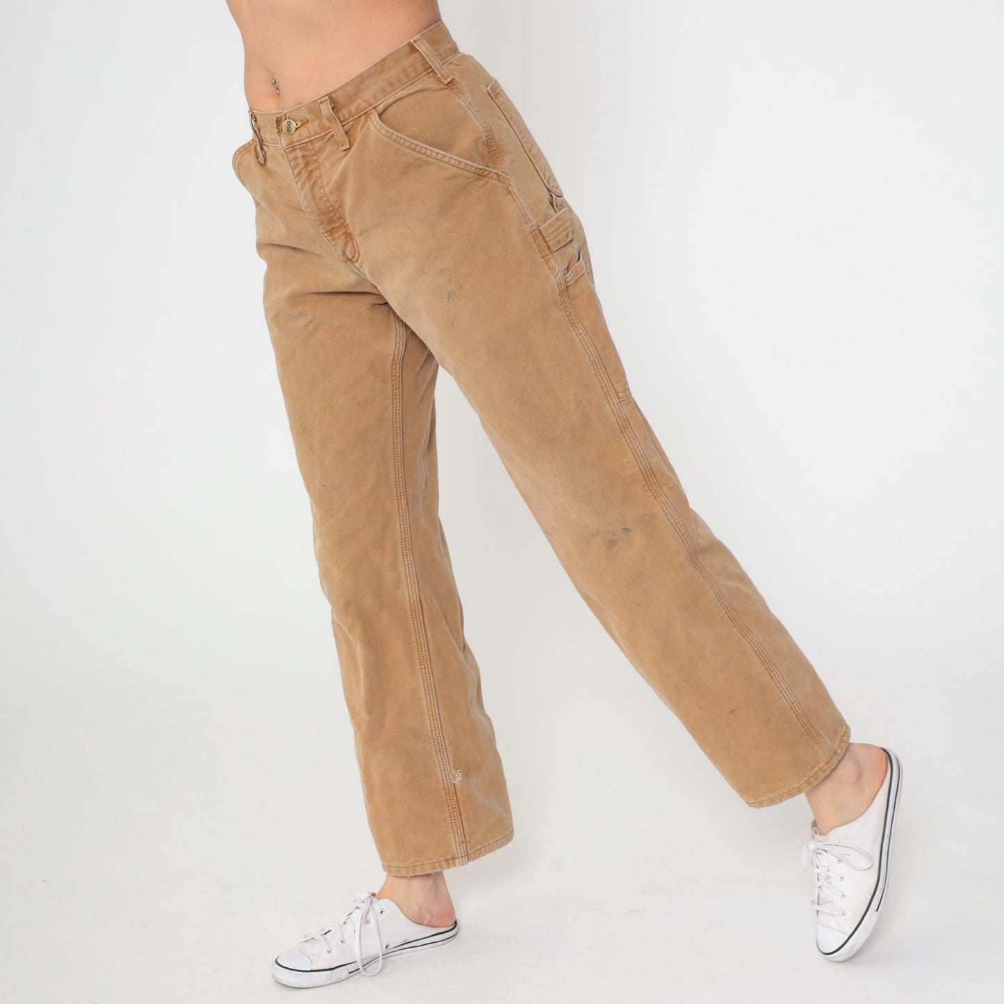Y2K Carhartt Brown Straight Leg Work Pants Flannel Lined High Waist 30x30