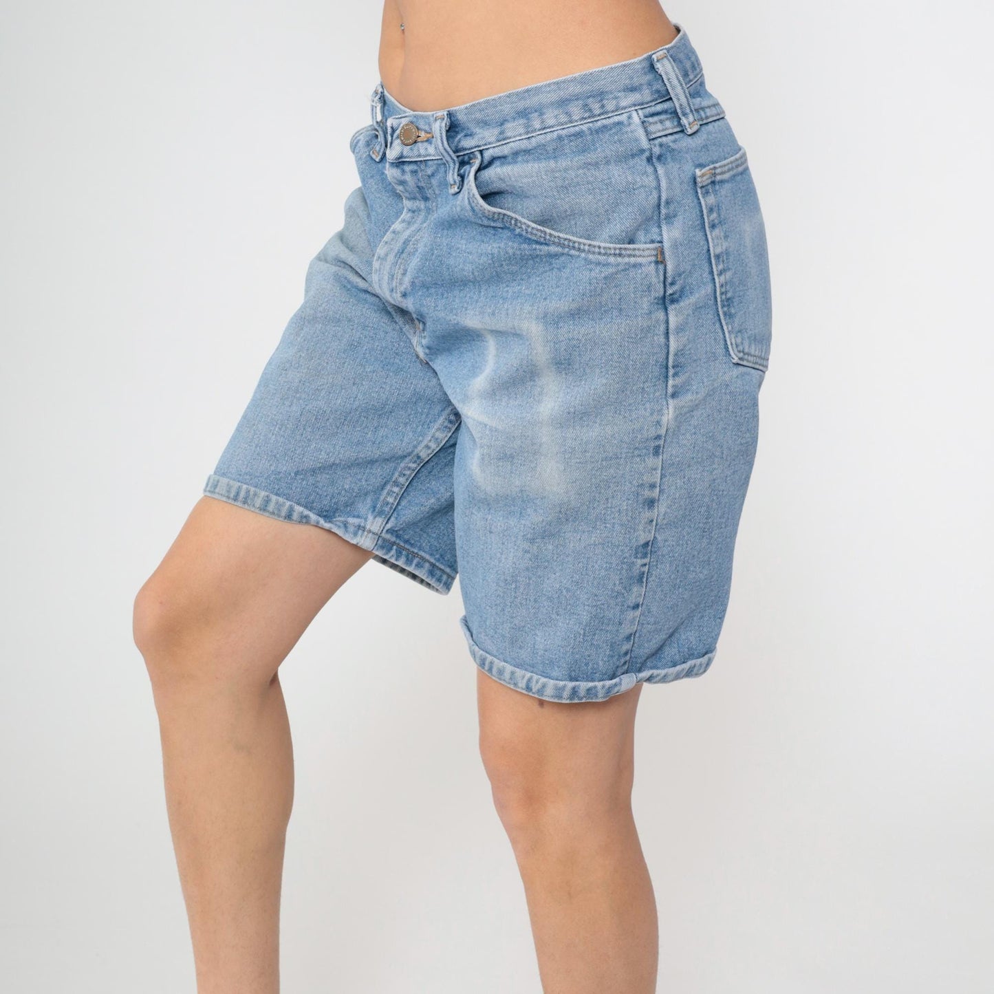Y2K Wrangler High Waist Denim Shorts Blue Bermuda Relaxed Fit 33
