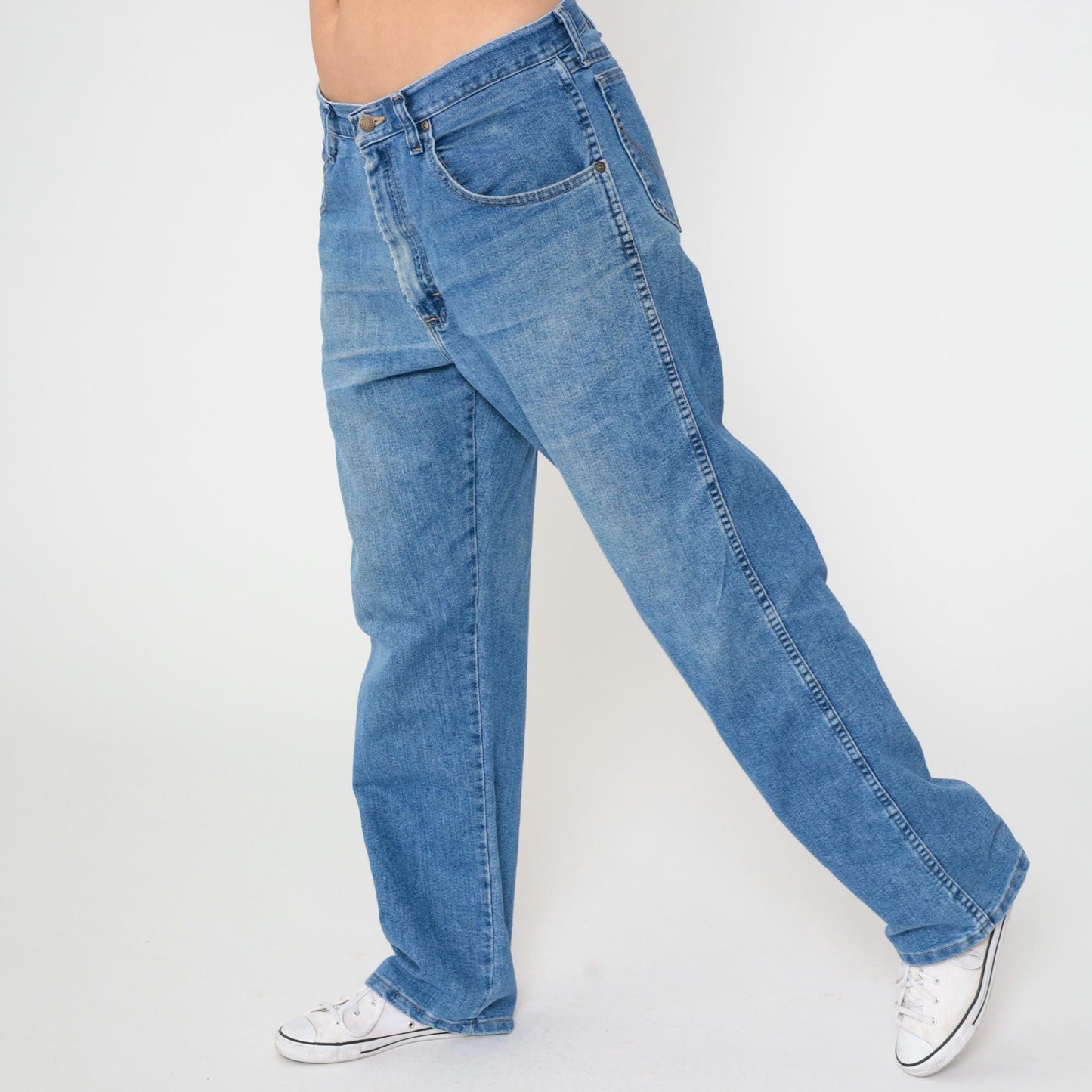 00s Wrangler High Rise Straight Leg Jeans Blue Denim Men's 34x32