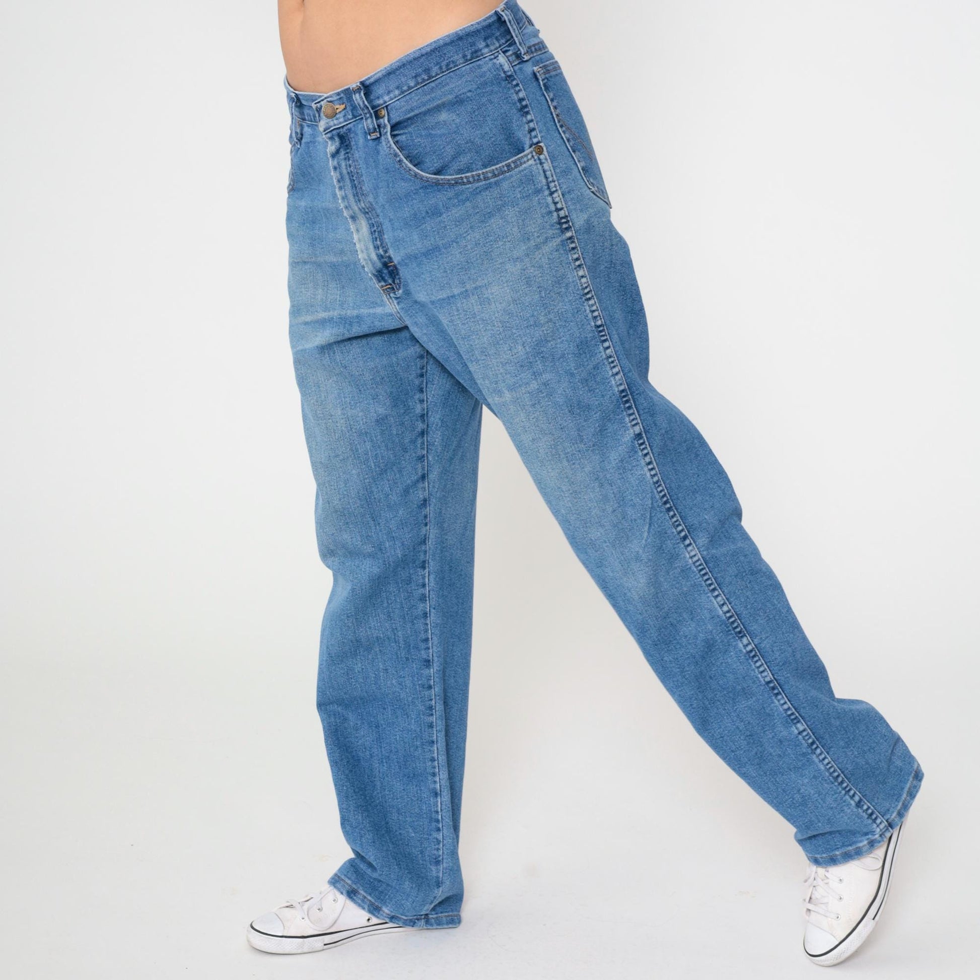 00s Wrangler High Rise Straight Leg Jeans Blue Denim Men's 34x32