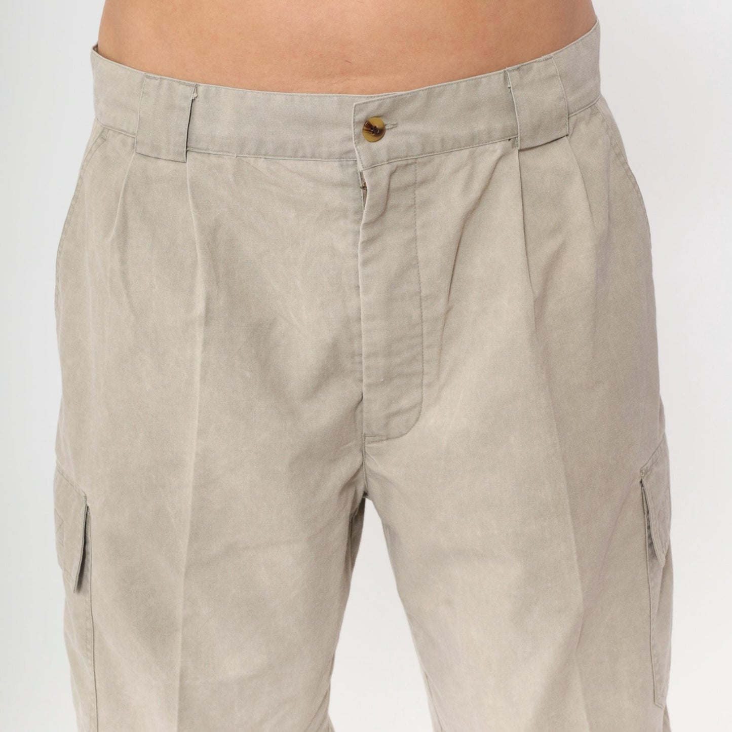 90s Bugle Boy Khaki Cargo Pants Pleated Straight Leg Men's 36x30