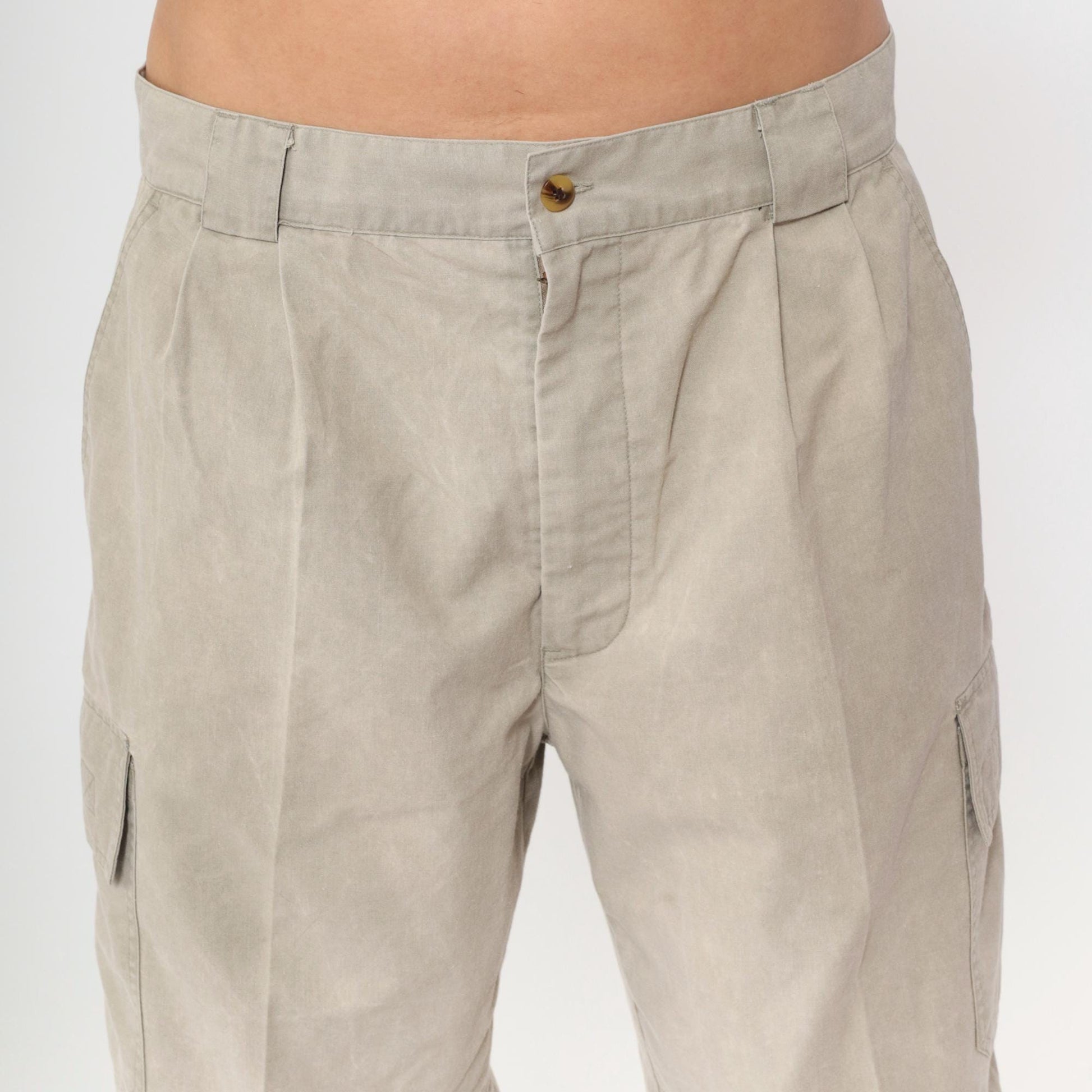 90s Bugle Boy Khaki Cargo Pants Pleated Straight Leg Men's 36x30