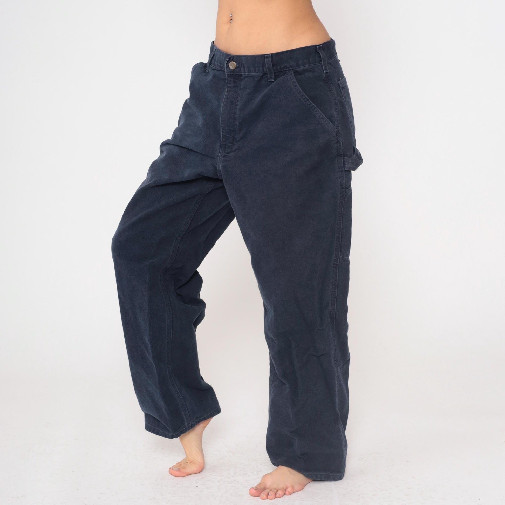 Y2K Carhartt Navy Utility Straight Leg Work Pants Hammer Loop 36x30