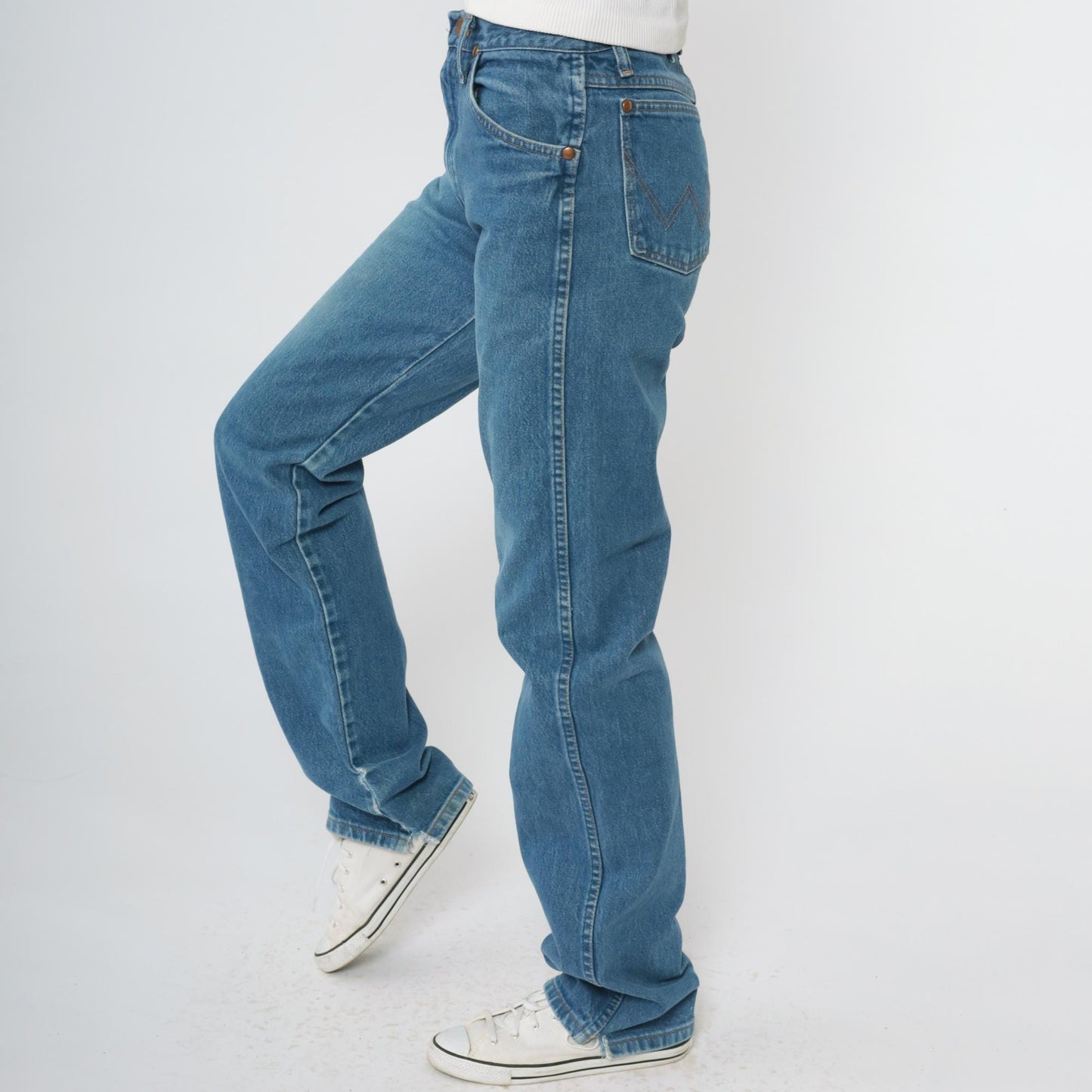 90s Wrangler High Waisted Straight Leg Jeans Medium Blue Cotton Denim 29
