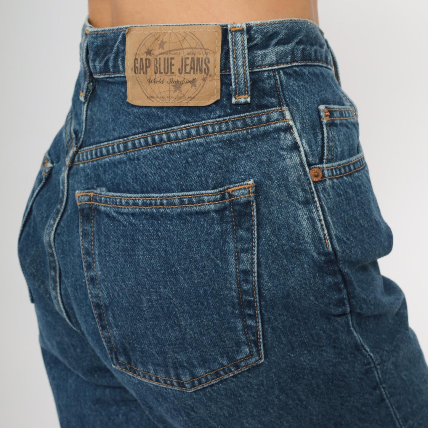 90s GAP High Waisted Mom Jeans Medium Blue Straight Leg Denim Size 6 Long